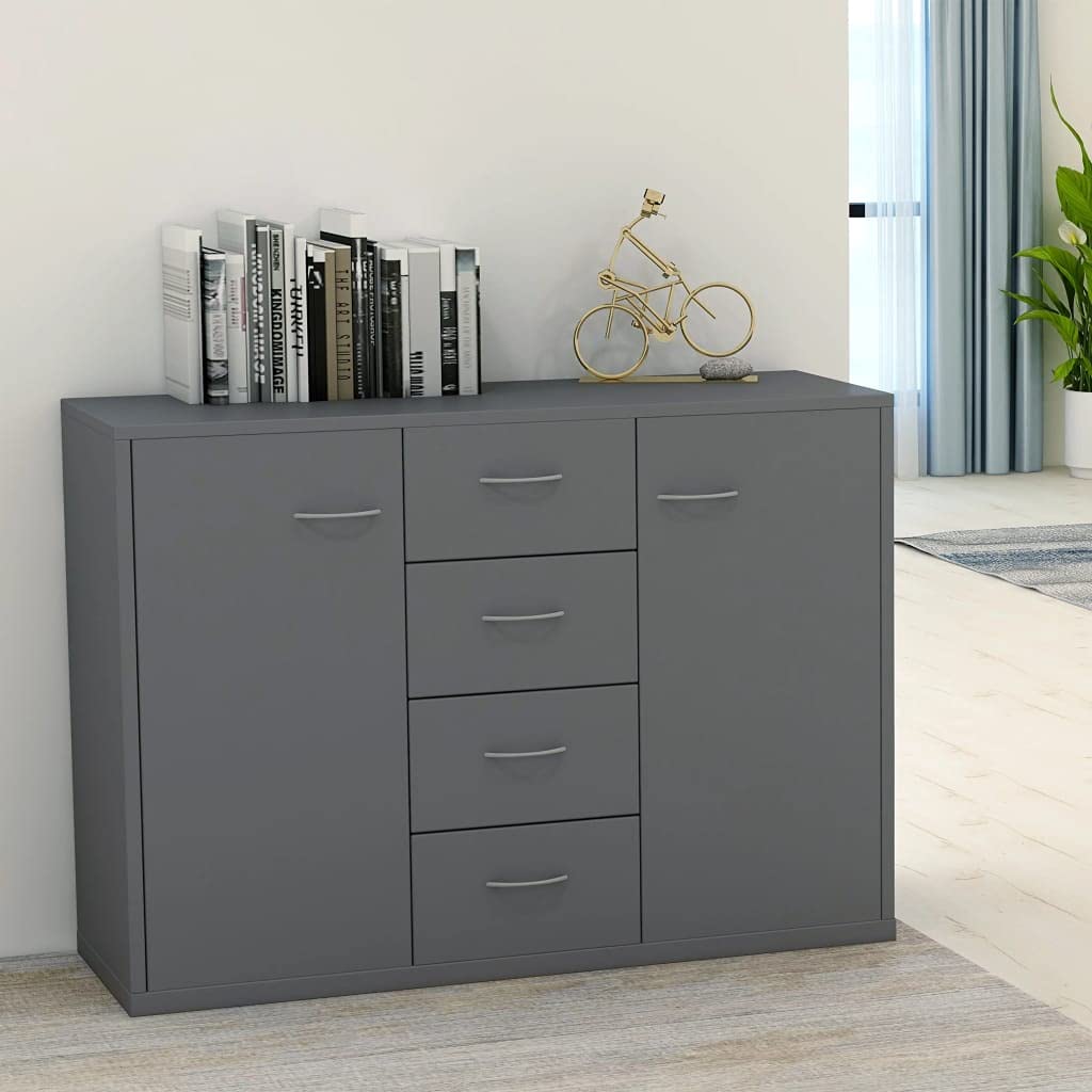 Gray Wooden Sideboard Buffet Cabinet with 2 Doors & 4 Drawers - Kitchen Storage Cupboard, Dining Room Console Table | Perfect for Serving, Organizing & Home Decor