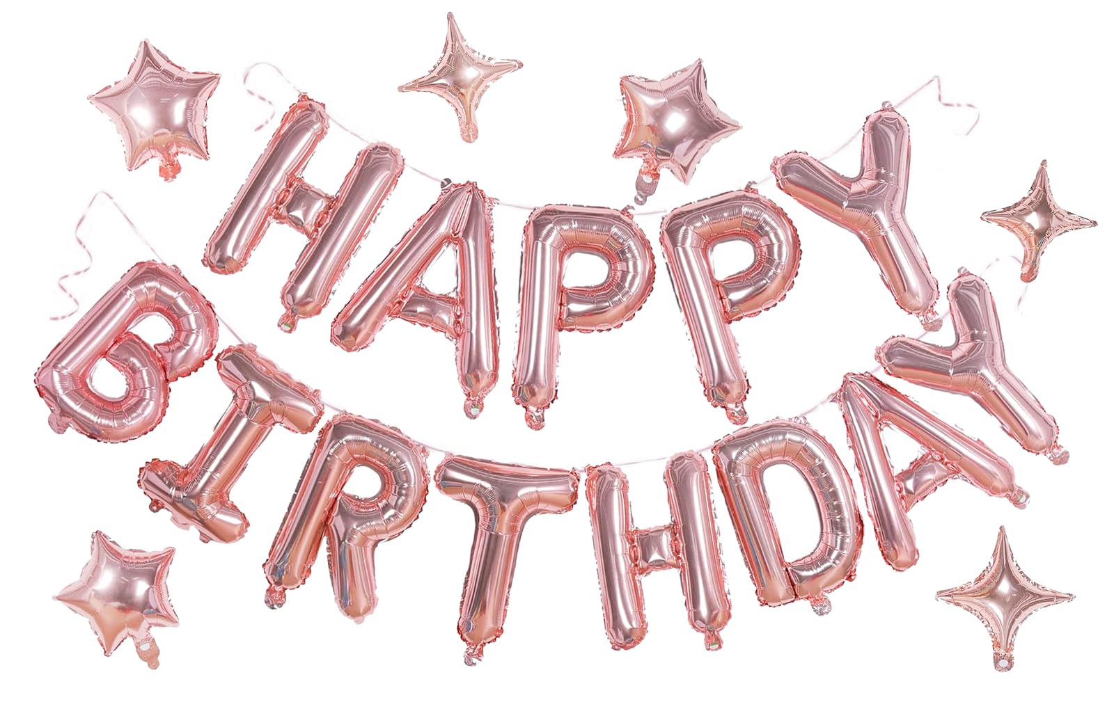24pcs 3D Mylar Foil Happy Birthday Balloons with 6pcs Star Balloons - Rose Gold Birthday Party Decorations for Kids, Girls, Women & Adults | Perfect for Birthday Parties, Baby Showers & Anniversary Celebrations