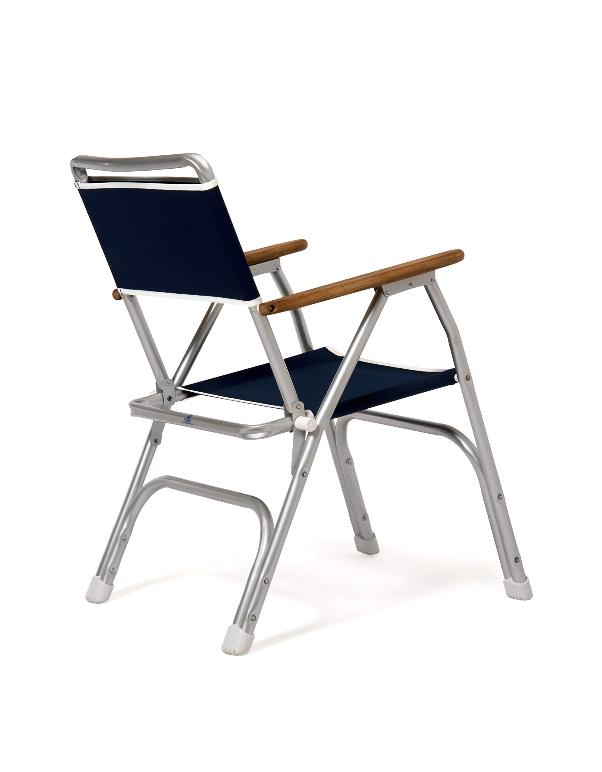 FORMA MARINE Boat Chair - Navy Blue Folding Deck Chair with Aluminum Frame & Teak Wood - Perfect for Boating, Fishing, and Outdoor Relaxation