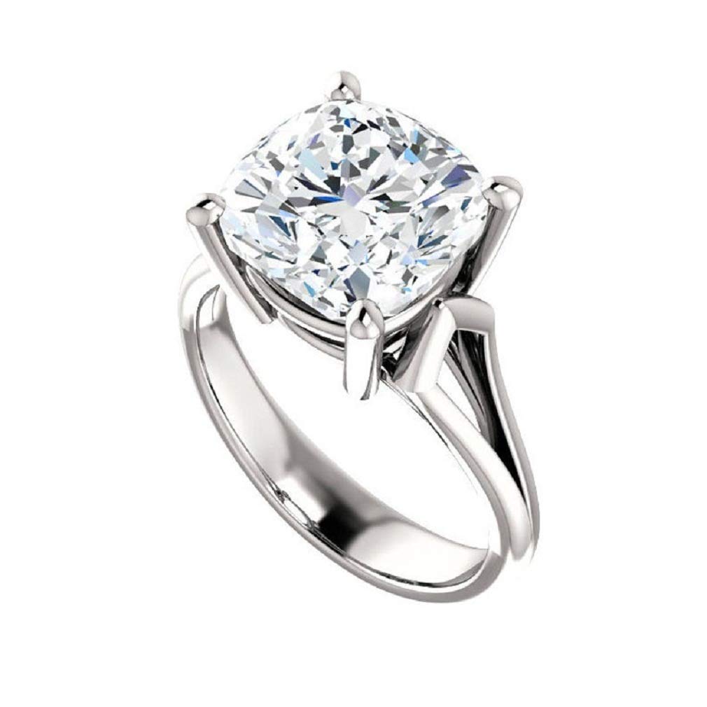 5.00Ct Cushion Cut Forever One Moissanite Solitaire Ring - 925 Sterling Silver Engagement Ring for Women - Perfect Wedding Gift, Anniversary Present & Everyday Luxury Jewelry - Ideal for Proposals, Bridal Sets & Special Occasions