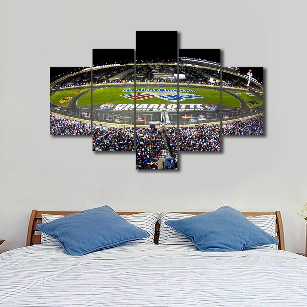 TUMOVO Charlotte Speedway Wall Art - 5 Panel Race Track Canvas Print, Stretched & Framed Ready to Hang - Modern Home Decor for Living Room, Bedroom, Bathroom | Perfect for NASCAR Fans & Sports-Themed Interiors