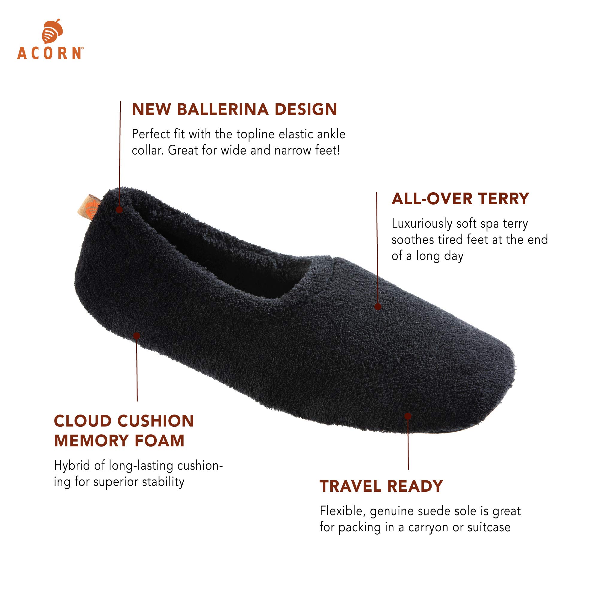 Acorn Spa Travel Slippers for Women & Men - Cozy Memory Foam House Slippers with Arch Support - Perfect for Home, Hotel, Airplane & Relaxation