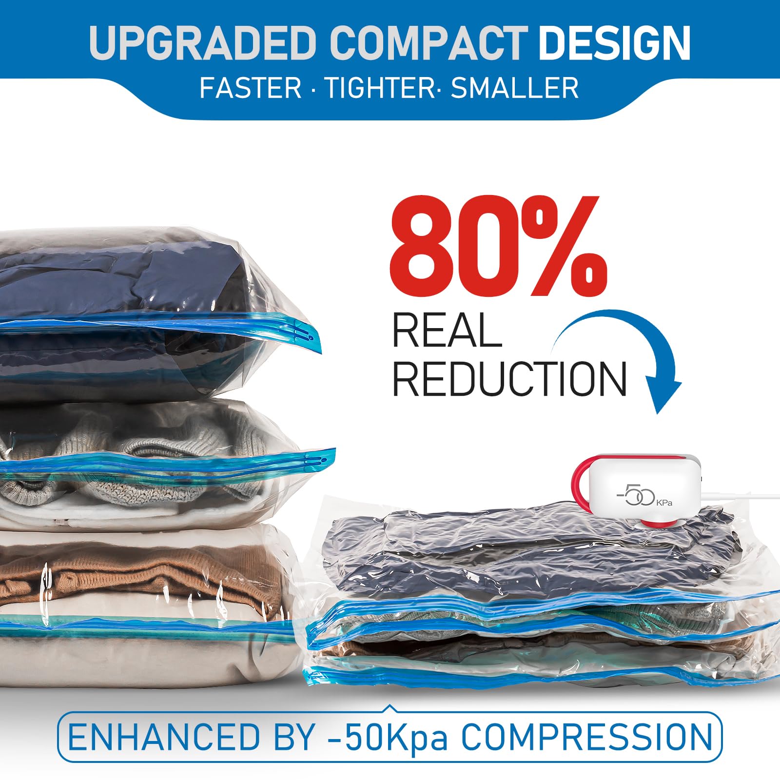 12 Pack Vacuum Seal Bags for Travel - Space Saving Storage Bags with Electric Pump for Clothes & Luggage Organization | Perfect for Vacuum Packing Suitcases, Seasonal Wardrobe Storage & Moving