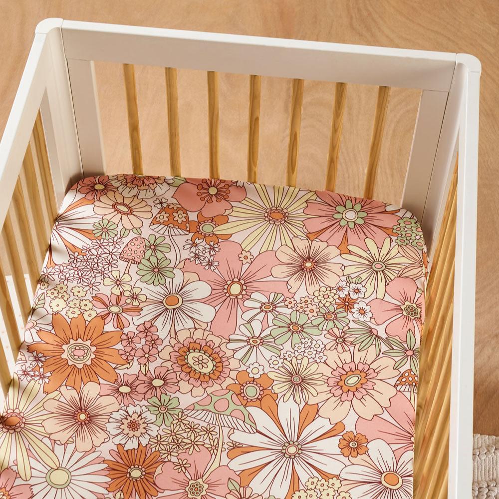 Linen House Kids Flower Power 2-Piece Fitted Crib Sheet Set - Soft Nursery Bedding for Baby Boys & Girls - Perfect for Daycare, Nursery Decor & Baby Showers