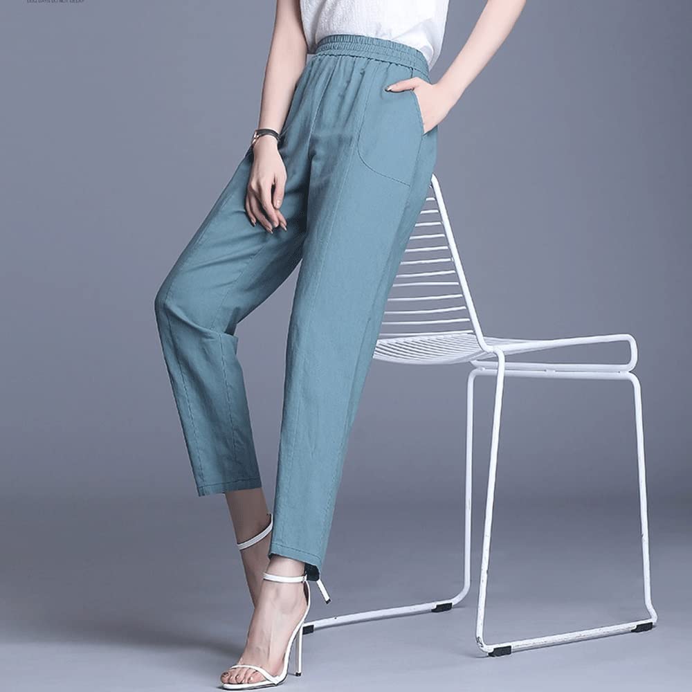 Breathable Linen Women's Pants - Summer Elastic Waist Harem Pants with Comfortable Cotton Blend for Casual Wear | Perfect for Yoga, Beach & Lounge (Color: A, Size: Scode)