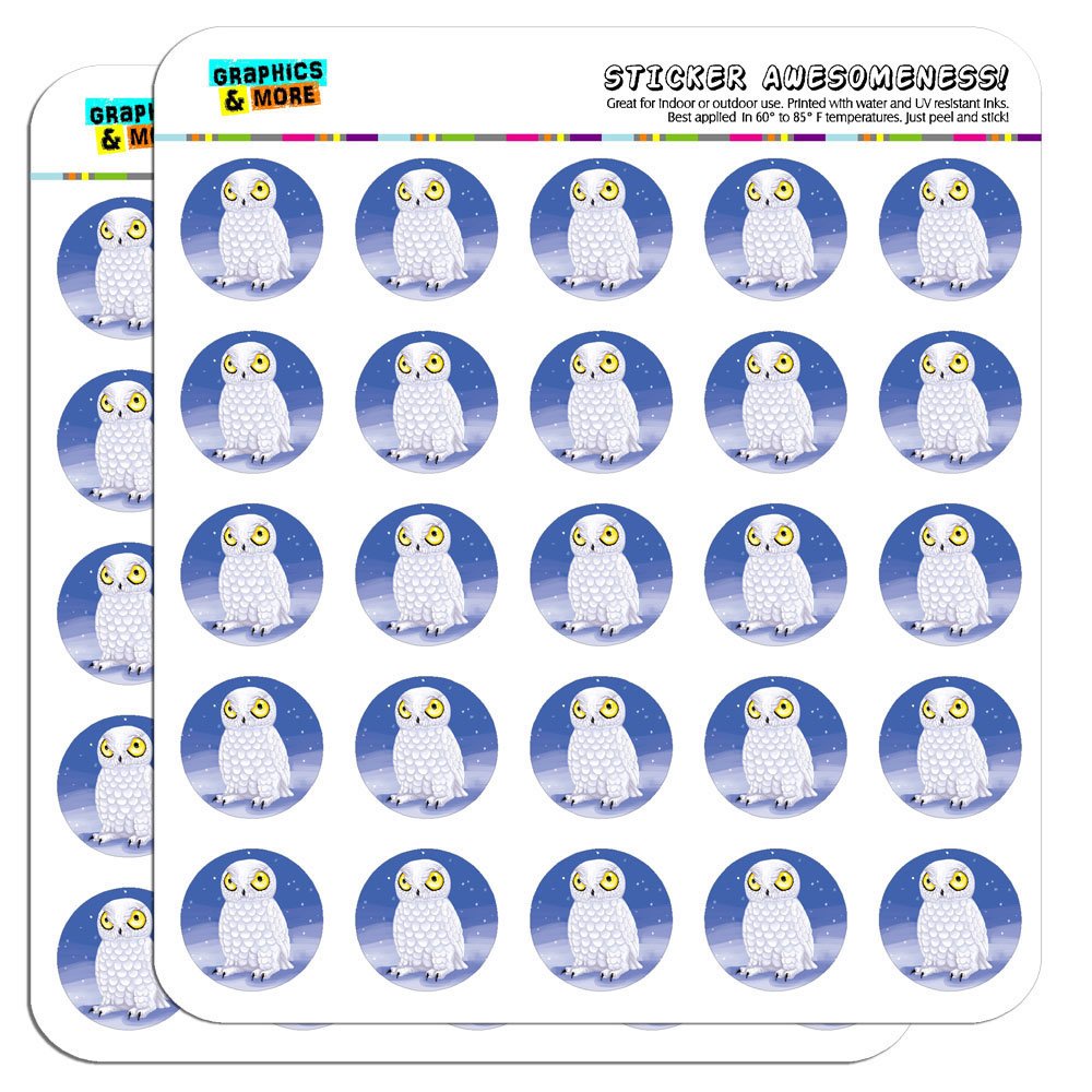 Snowy Owl Bird Snow 1 Inch Planner Stickers - Opaque Waterproof Scrapbooking Stickers for Bullet Journals, Calendars, DIY Crafts & Scrapbook Decorations