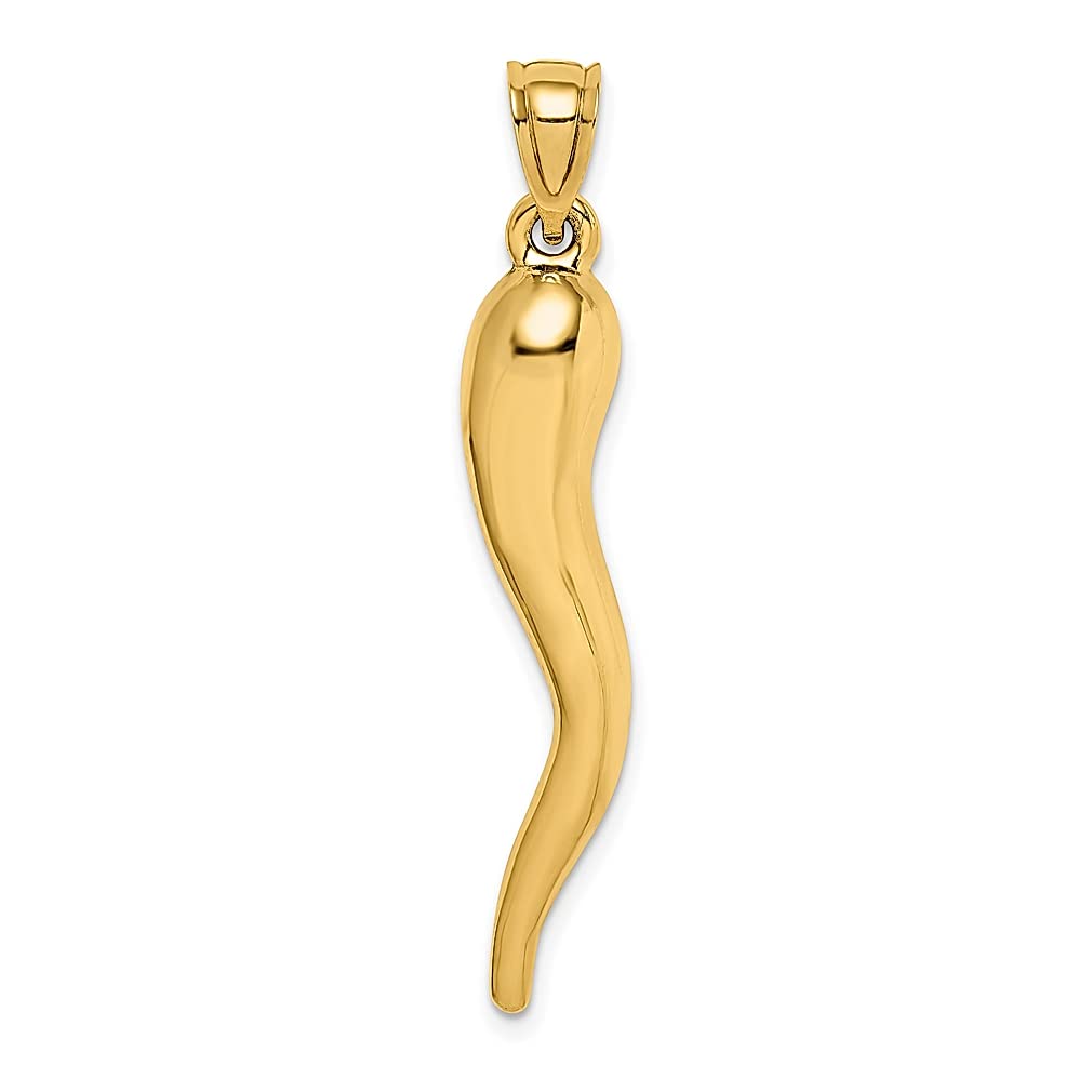 14K Yellow Gold 3D Italian Horn Cornicello Pendant Necklace - Lucky Charm Jewelry for Women, Perfect Gift for Her - Ideal for Everyday Wear, Special Occasions & Good Luck Protection