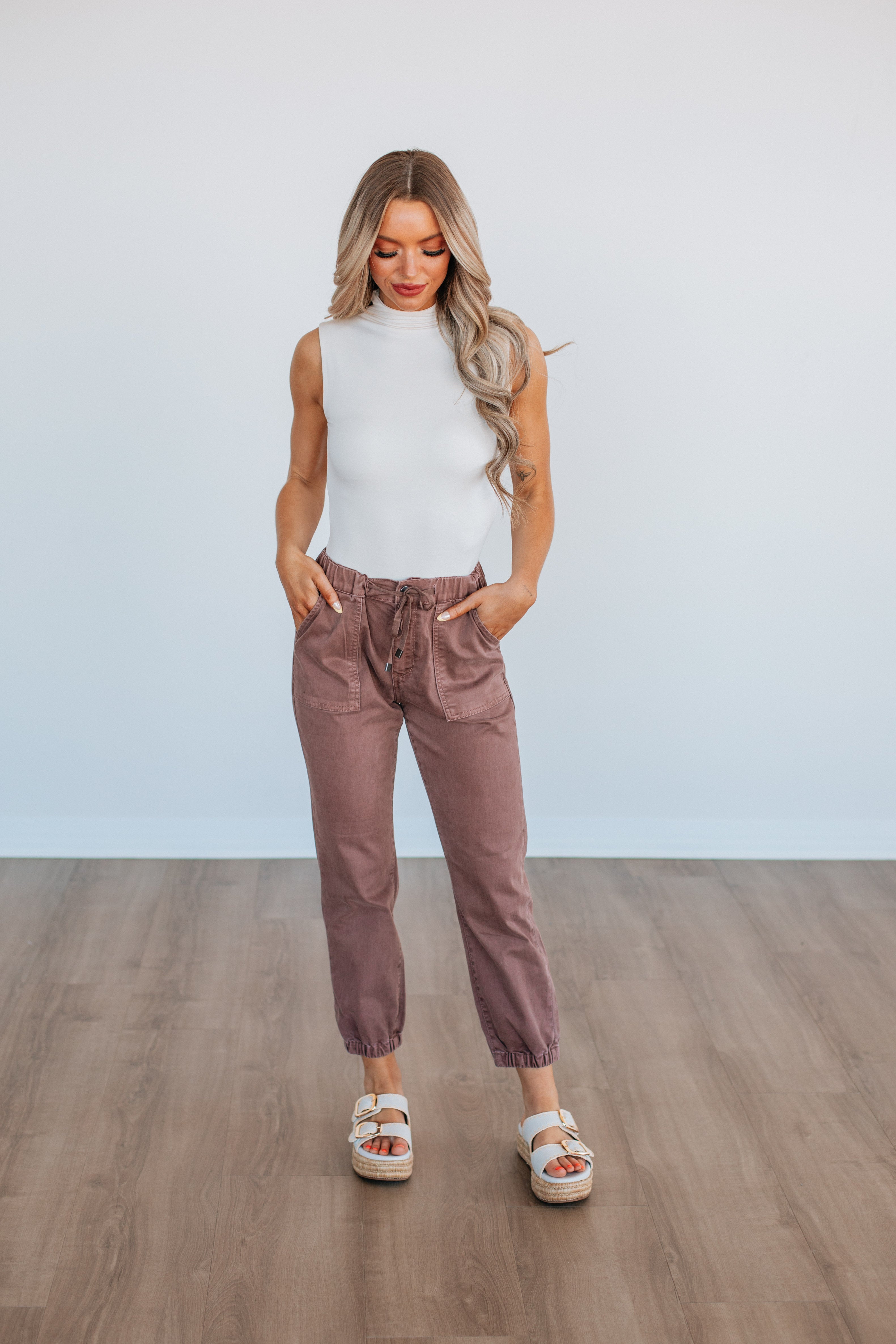 Drea Mica Joggers for Women - Soft Cocoa Brown High Waisted Lounge Pants - Perfect for Yoga, Running & Casual Wear