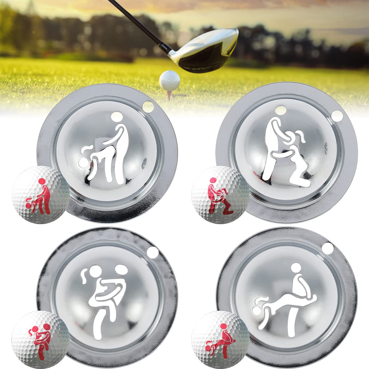 4Pcs Stainless Steel Golf Ball Markers - Personalized & Funny Golf Ball Alignment Tools for Practice & Tournaments - Perfect for Golfers, Gifts & Sports Events