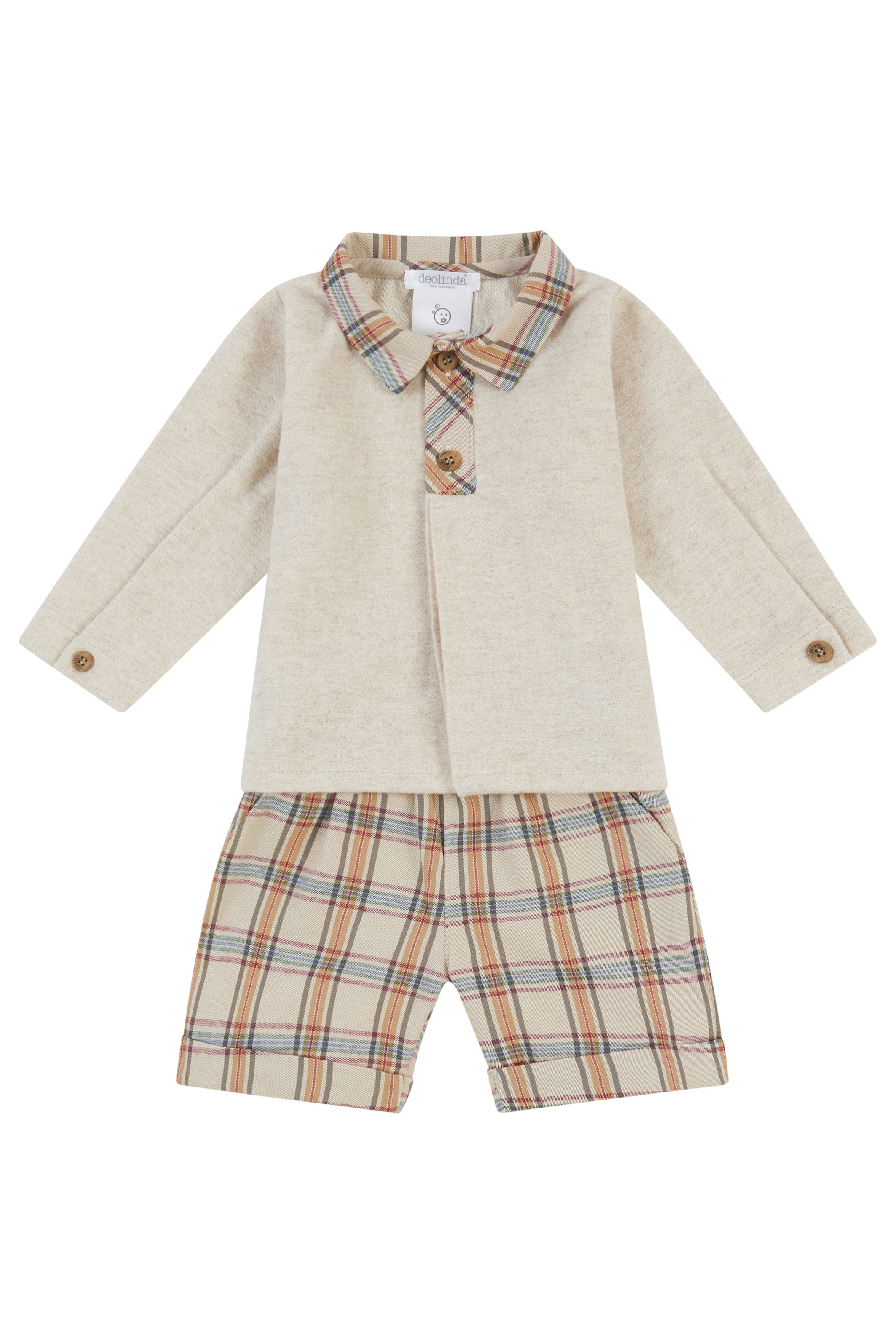 Tristan Beige Polo Shirt & Tartan Shorts Set - Men's Casual Summer Outfit for Golf, Beach, and Outdoor Activities