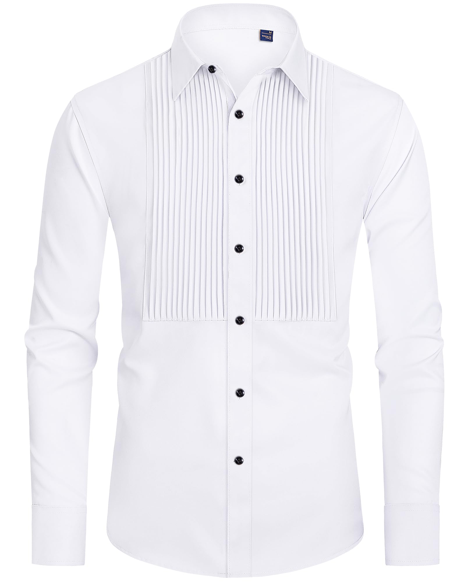 J.VER Men's Pleated Tuxedo Dress Shirt - Long Sleeve Formal Button Down Shirt for Wedding, Prom & Party | Perfect for Groomsmen, Black Tie Events & Special Occasions