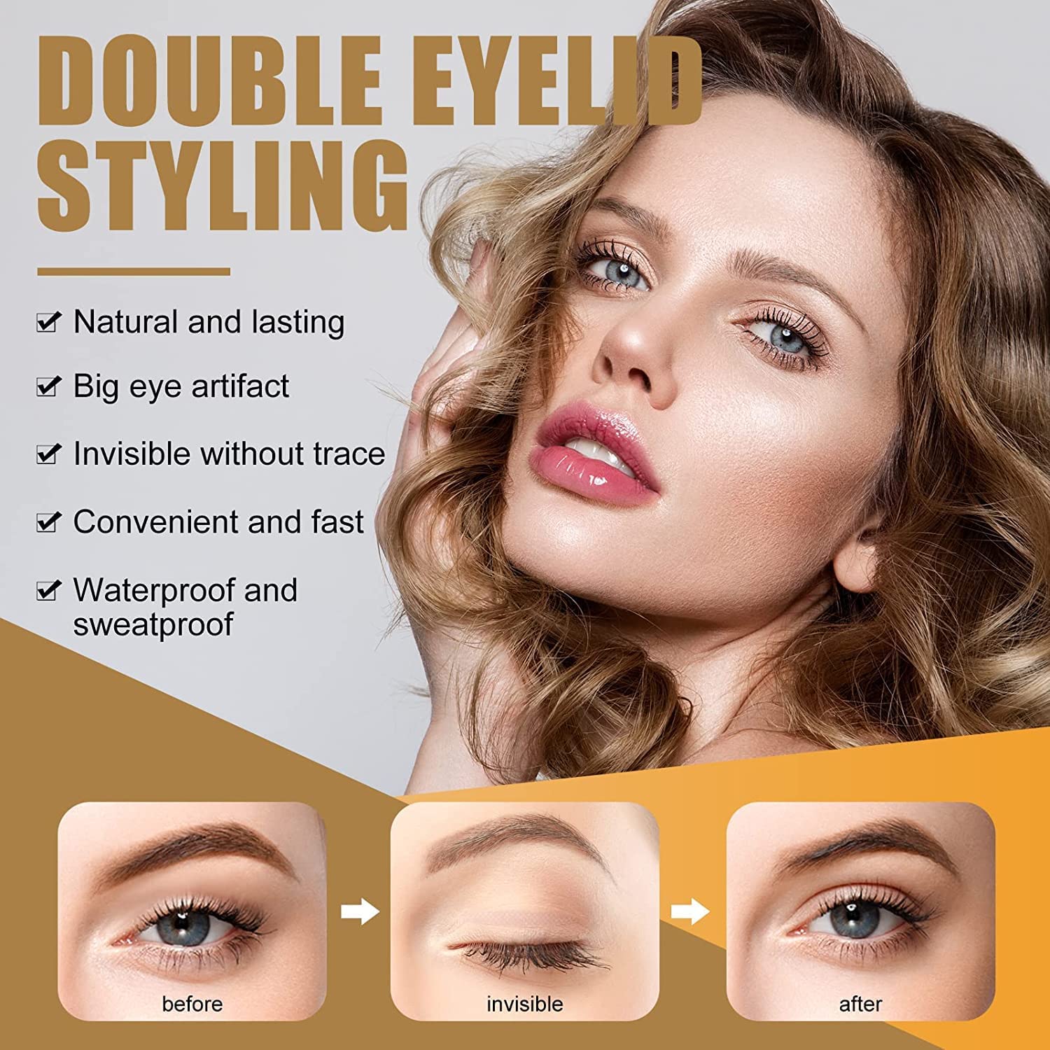 GLNRM Invisible Waterproof Double Eyelid Tape - Hooded Eyes Makeup Stickers with Fork Tool for Asian Monolid & Droopy Eyelids | Perfect for Natural Eye Makeup & Daily Use