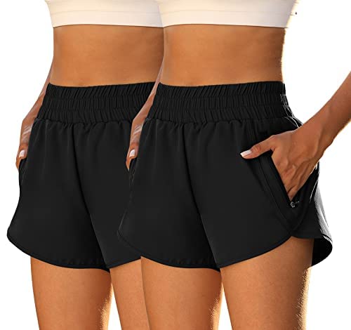 Fengbay 2 Pack Women's High Waisted Athletic Shorts with Pockets - Running, Workout & Sports Shorts for Yoga, Gym & Outdoor Activities