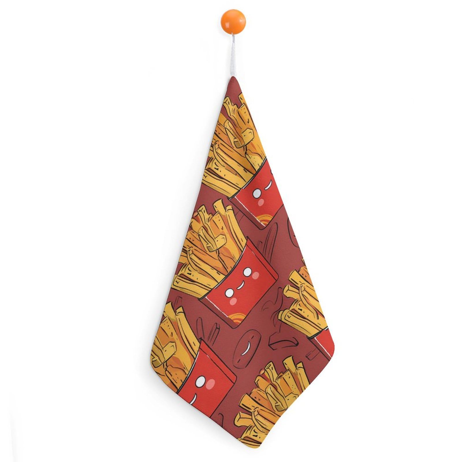 Premium French Fries Potato Chips Pattern Hand Towel - Soft Washcloth & Bath Towel with Hanging Loop - Perfect for Travel, Home & Bathroom (1PC) - Great for Kitchen Decor, Gag Gifts & Unique Bath Accessories