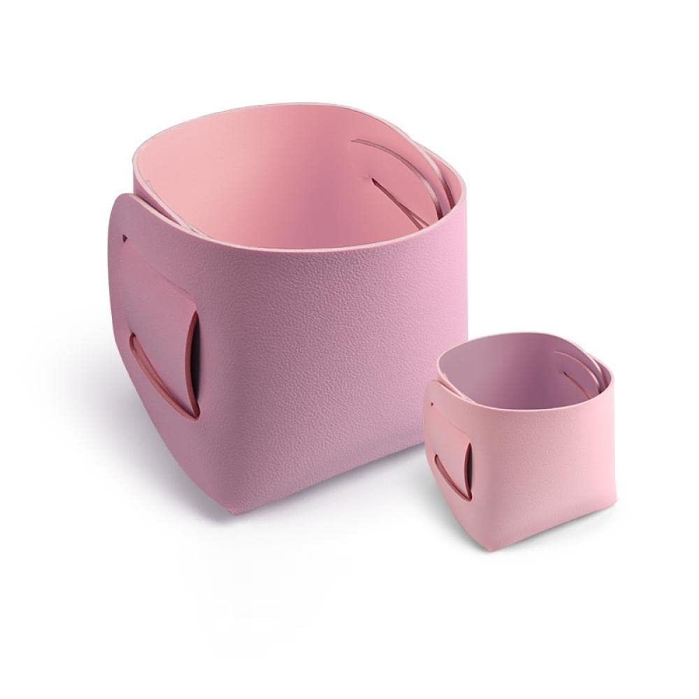 2-Pack Foldable Leather Desktop Storage Box - Pen Holder, Jewelry & Cosmetics Organizer for Office, Home & Travel (Blue & Pink)
