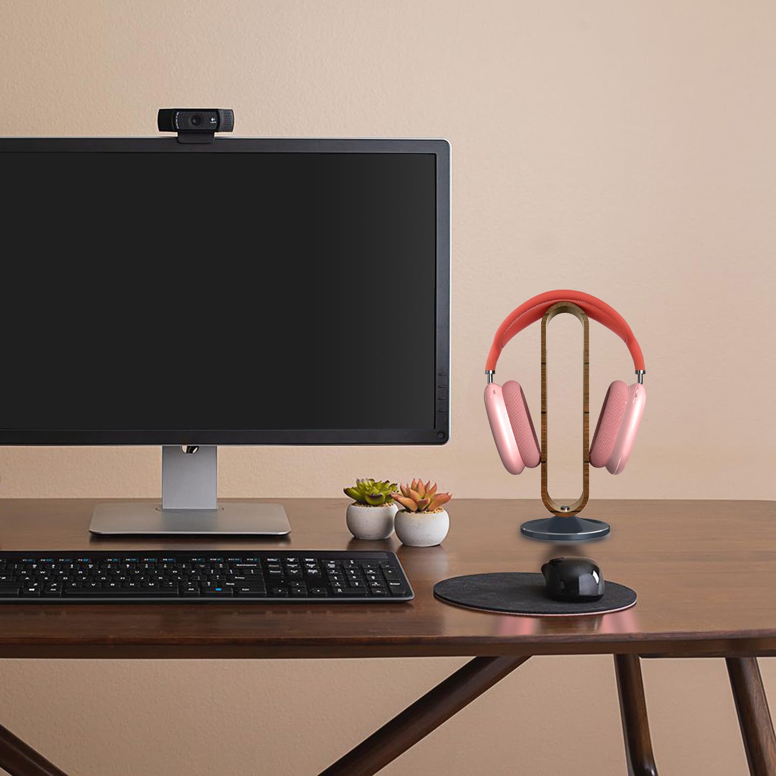 Geekria Premium Walnut Wooden & Aluminum Alloy Headphone Stand - Heavy Base Over-Ear Headphones Holder for Sony, Bose, Shure, Jabra, JBL - Perfect for Gaming Setups & Office Desk Organization
