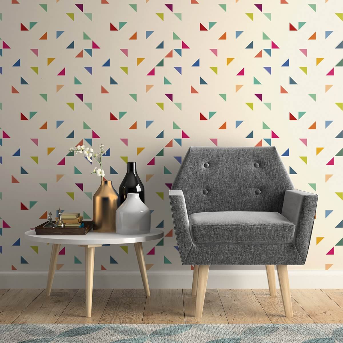 Violet and Orange Geometric Baby Peel and Stick Removable Wallpaper 3497 - Nursery Decor, Kids Room, Playroom, Bedroom Wall Stickers