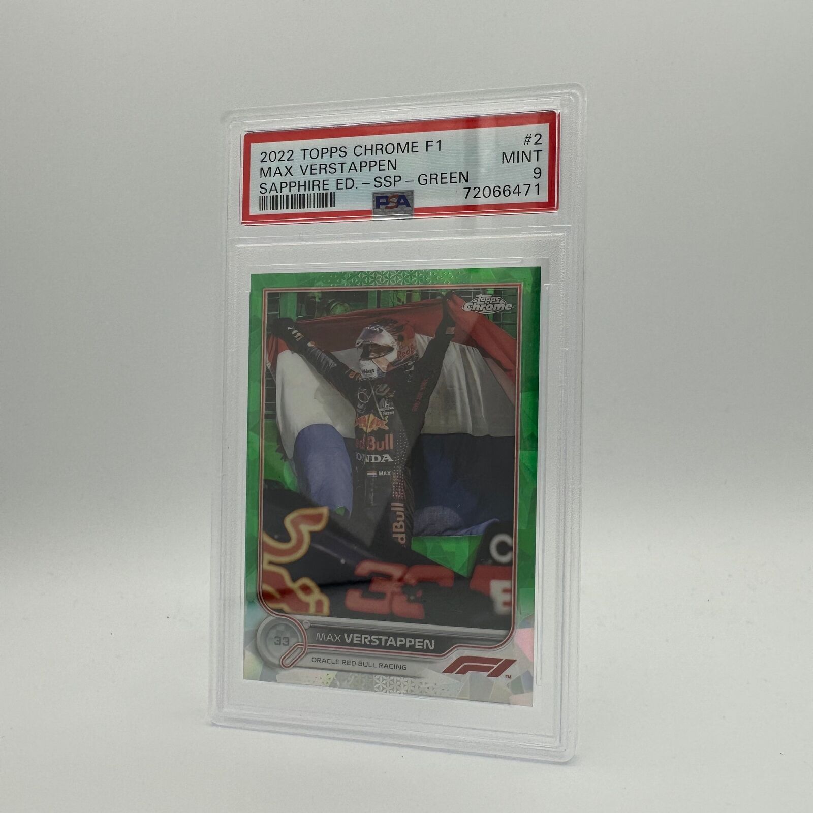PSA 9 Graded MAX VERSTAPPEN #2 57/75 SAPPHIRE EDITION SSP GREEN Racing Card - Perfect for F1 Collectors, Display Cases & Sports Memorabilia Collections