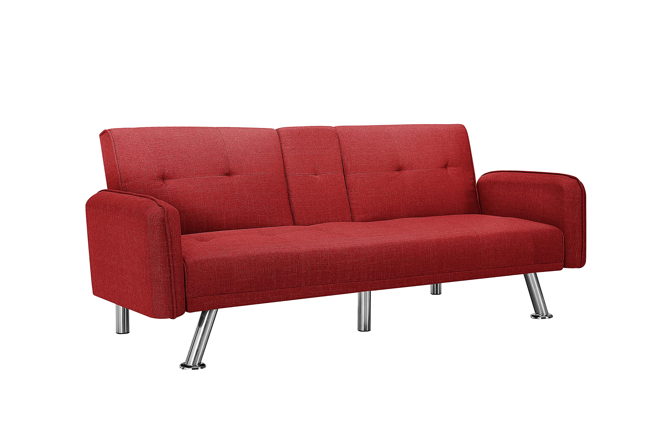 DEINPPA Convertible Sleeper Sofa - Adjustable Folding Tufted Sofa Bed with 2 Cup Holders & Metal Base, 5-Leg Design for Living Room, Bedroom or Small Space (Red) - Perfect for Guest Sleeping, Lounging and Home Decor