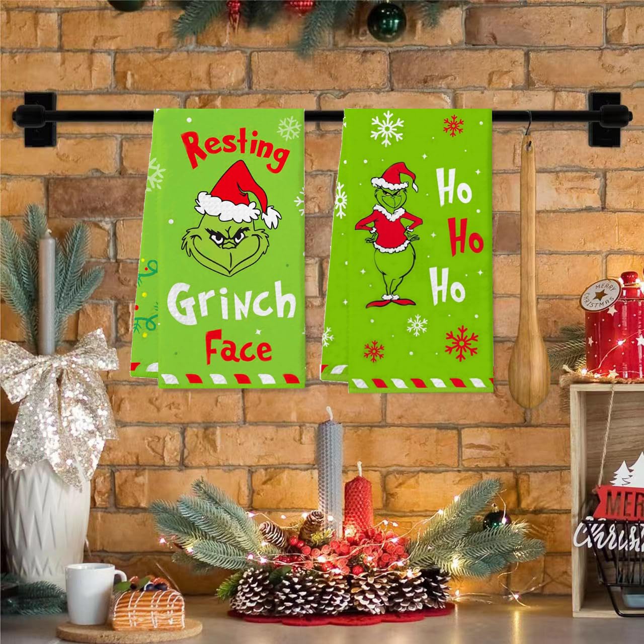 Christmas Grinch Hand Towels Set of 2 - 18x26 Inch Kitchen Dish Towels for Holiday Decor, Xmas Home Decorations - Perfect for Kitchen, Bathroom & Festive Gift Giving