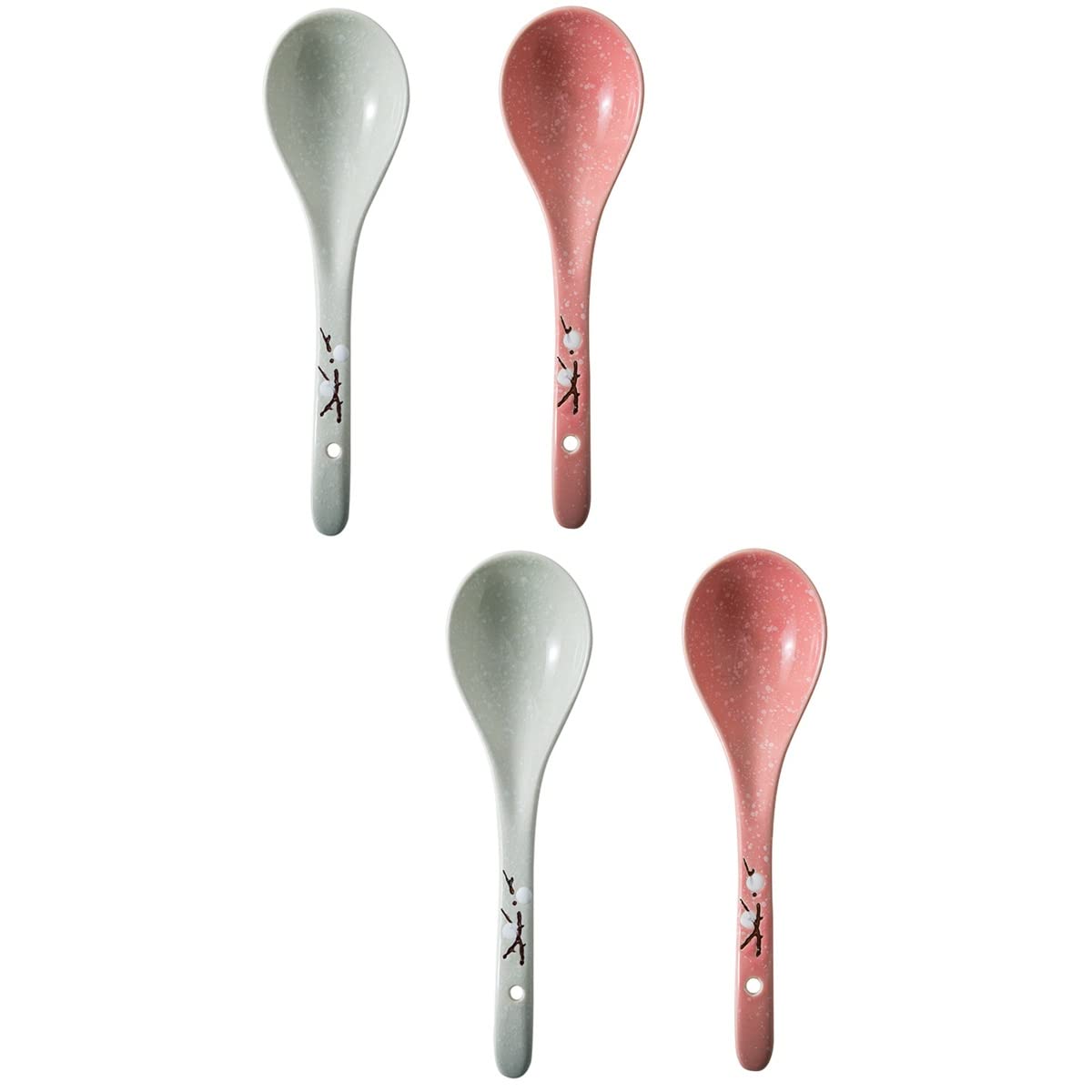 Premium Hemoton 4-Piece Ceramic Soup Spoon Set - Elegant Japanese-Style Porcelain Rice & Porridge Spoons for Home Dining, Perfect for Asian Cuisine, Ramen, and Soup