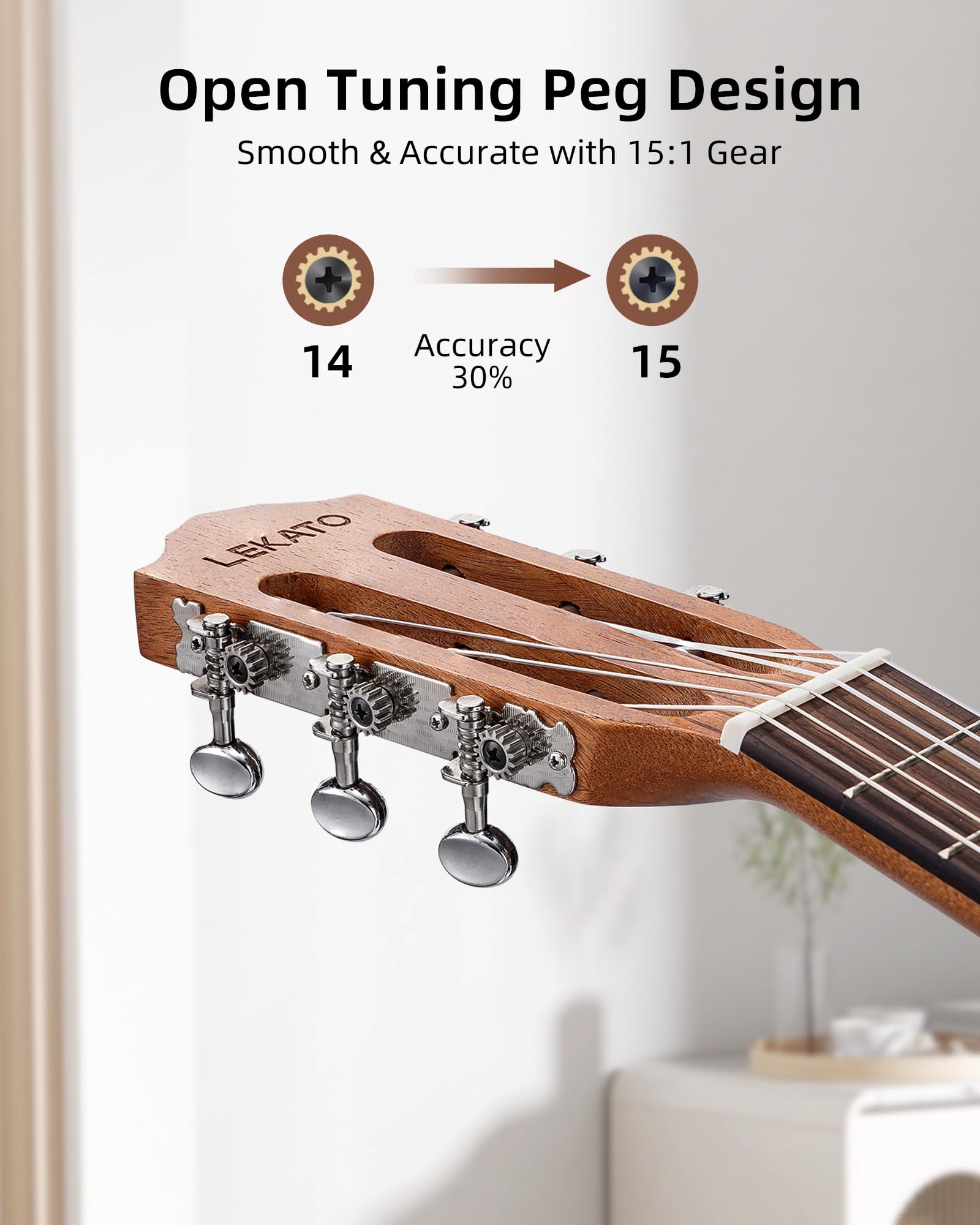 LEKATO GT-800 Mahogany Guitalele 6-String 28-Inch Beginner Guitarlele | 1/4 Size Classical Guitar | Small Hawaiian Travel Guilele with Gig Bag, Strap & Picks | Perfect for Travel, Camping & Beginners Learning Ukulele