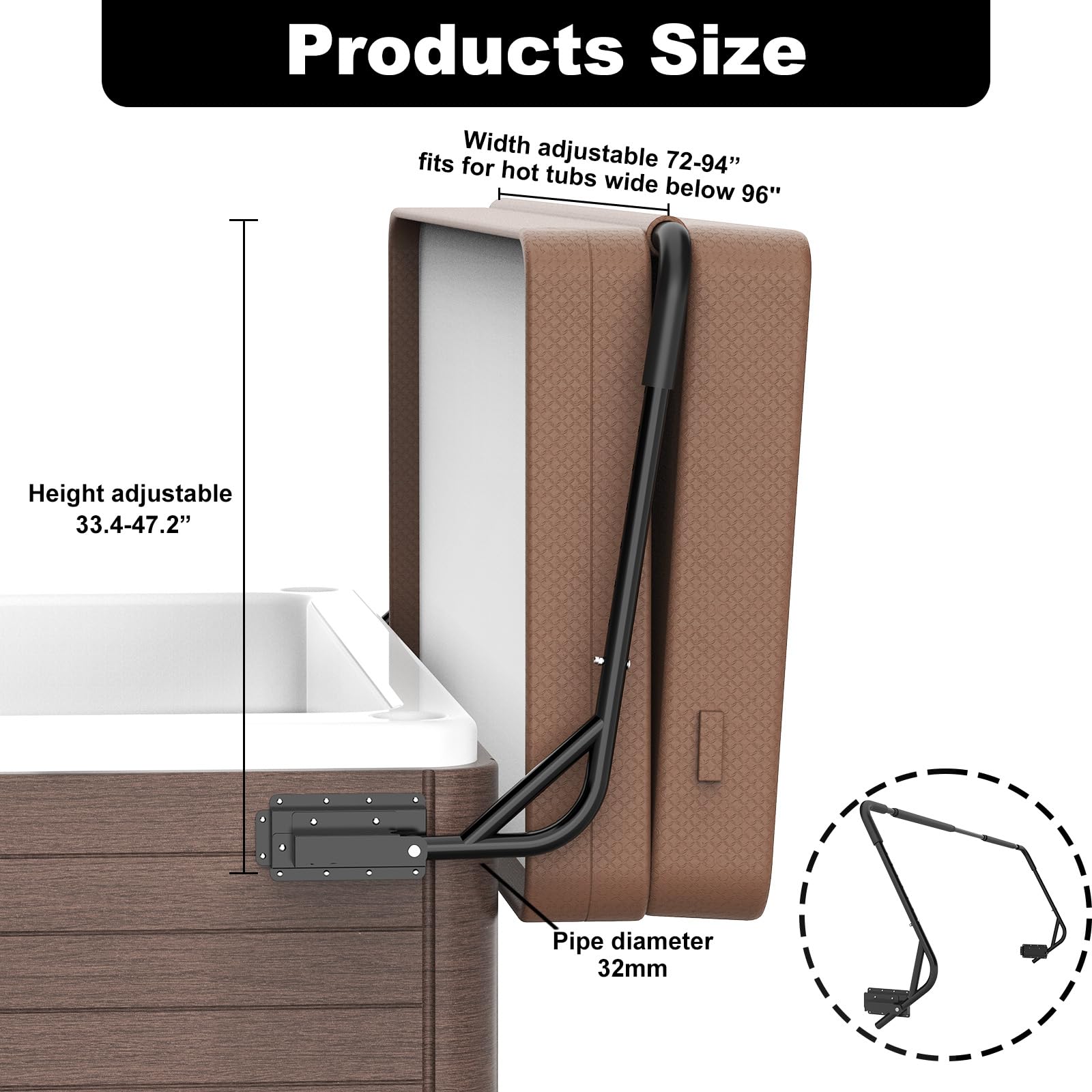 Heavy Duty Spa Cover Lift System - Universal Top Mount Hot Tub Cover Lifter for Easy Removal - Fits Most Spas & Hot Tubs (Perfect for Backyard Relaxation & Winter Protection)