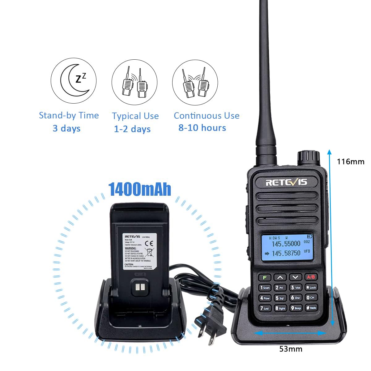 Retevis RT85 Long Range Walkie Talkies for Adults - Dual Band Two Way Radio with Charging Base, 1400mAh Battery, Flashlight & DTMF Remote Stun - Ideal for Hiking, Camping, Hunting & Outdoor Adventures (2 Pack)