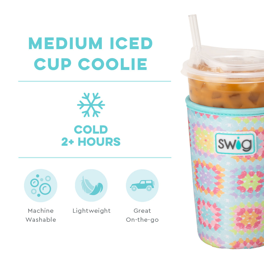 Crochet Granny Squares Medium Iced Cup Cozy - Handmade Insulated Sleeve for 16oz 20oz Tumblers - Perfect for Iced Coffee, Tea, and Cold Drinks at Home, Office or Outdoor Activities