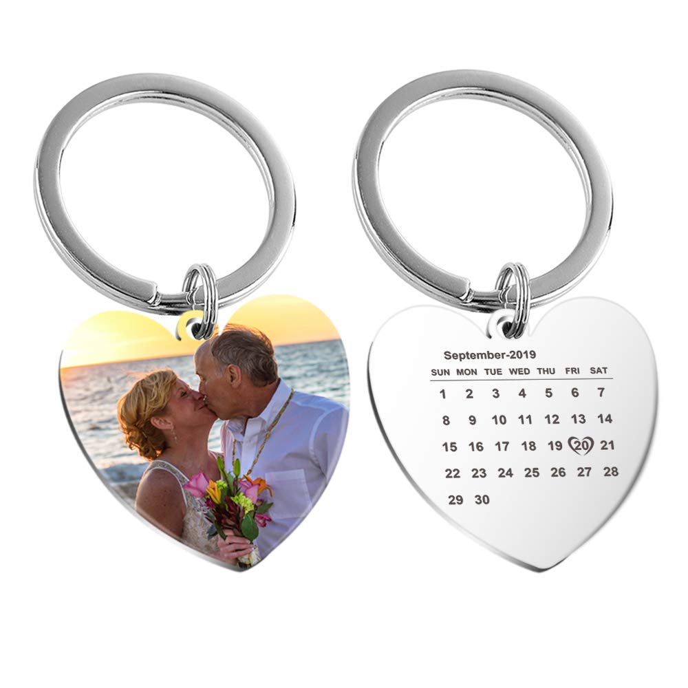 Personalized Photo Calendar Keychain - Custom Engraved Stainless Steel Keyring with Date - Perfect for Gifts, Anniversaries & Daily Organization