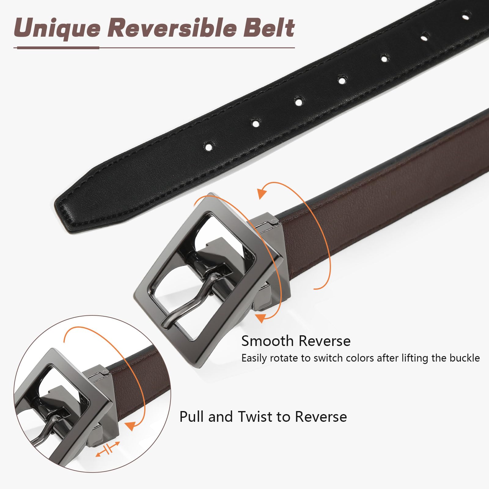 AWAYTR Reversible Kids Belts for Boys - Adjustable Brown & Black Leather Belt for School Uniform, Casual Jeans & Dress Pants | Perfect for School, Church & Everyday Wear