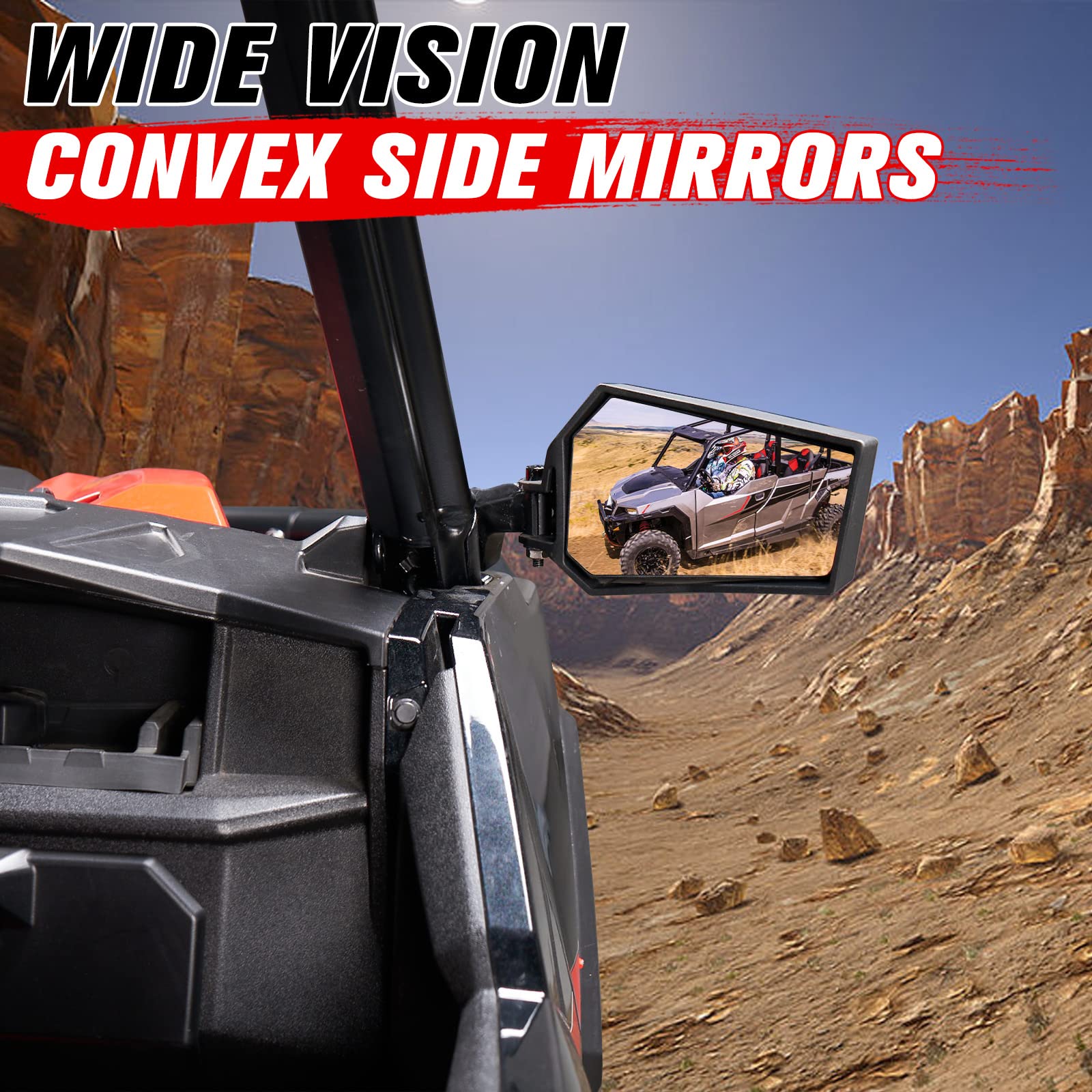 Polaris General 1000/4 1000 / XP 1000 / XP 4 1000 2016-2024 Adjustable Breakaway Folding Convex Side Rear View Mirrors - 2PCS UTV Accessories for Off-Roading & Trail Riding