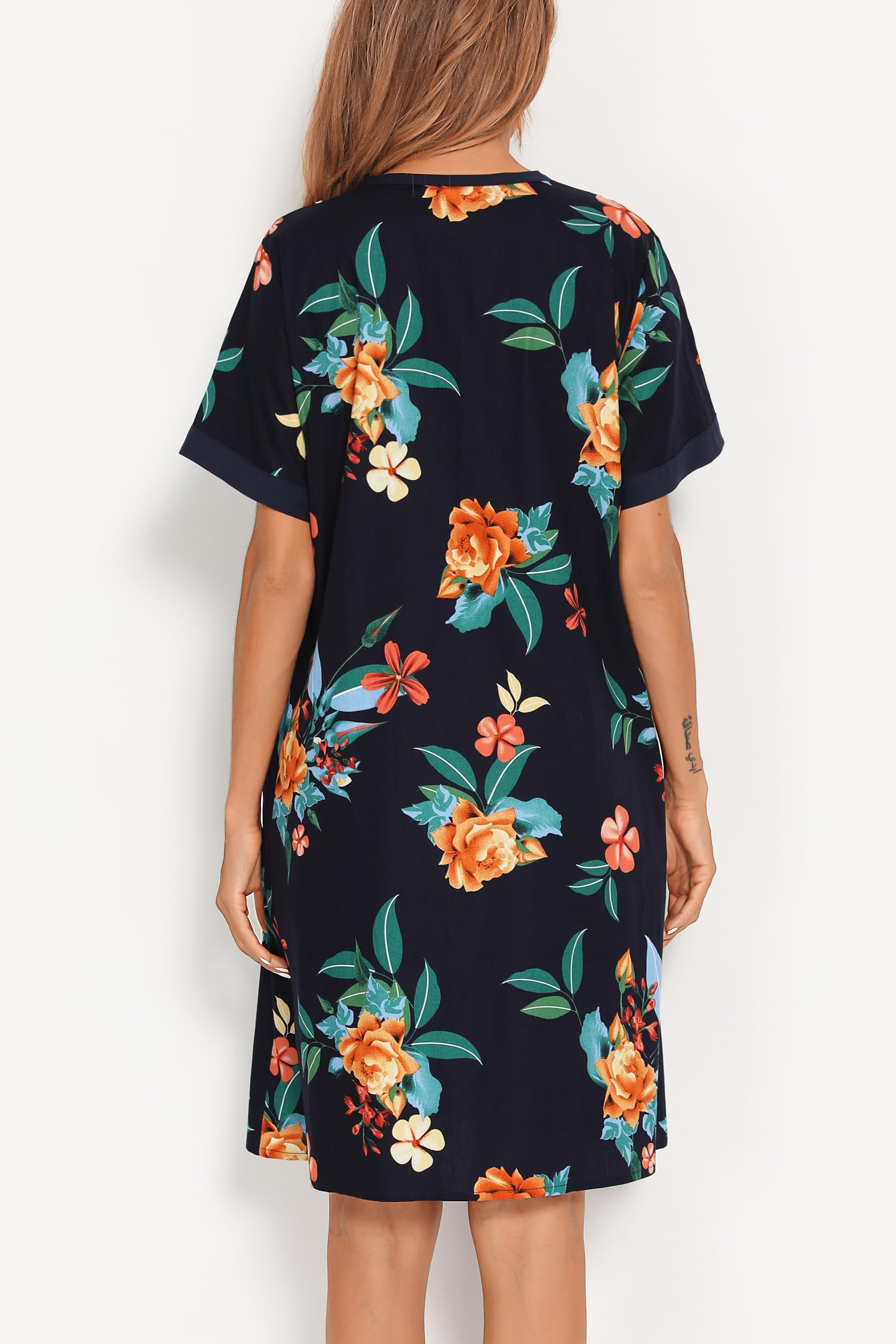 YOZLY Women's Short Sleeve House Dress - Casual Home Robe with Pockets | Comfortable Moomoo Nightgown & Duster for Lounging, Morning Coffee, and Relaxing at Home