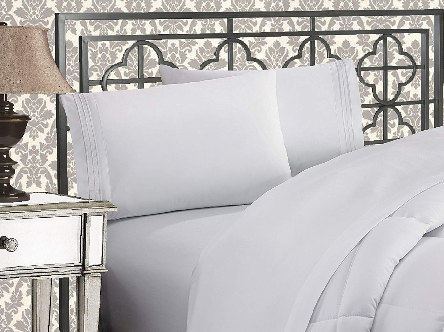 1500-Thread-Count 100% Egyptian Cotton Bed Sheet Set - Ultra Soft 4-Piece Queen Size Sheets for Deep Pocket Mattress Up to 19