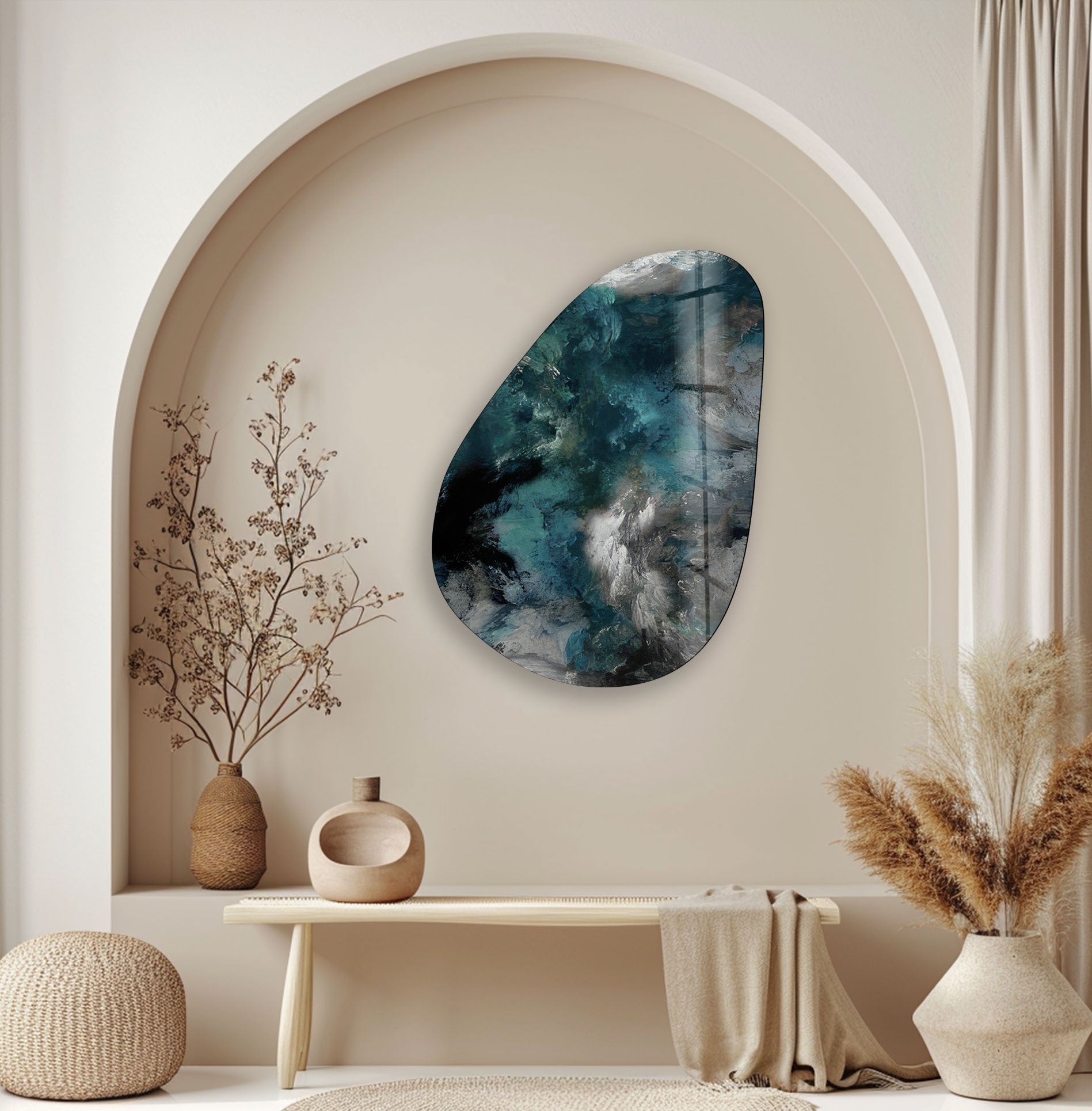 Asymmetrical Oval Dark Smoke Glass Wall Art - Modern Abstract Home Decor for Living Room, Bedroom & Office - Unique Handcrafted Glass Artwork