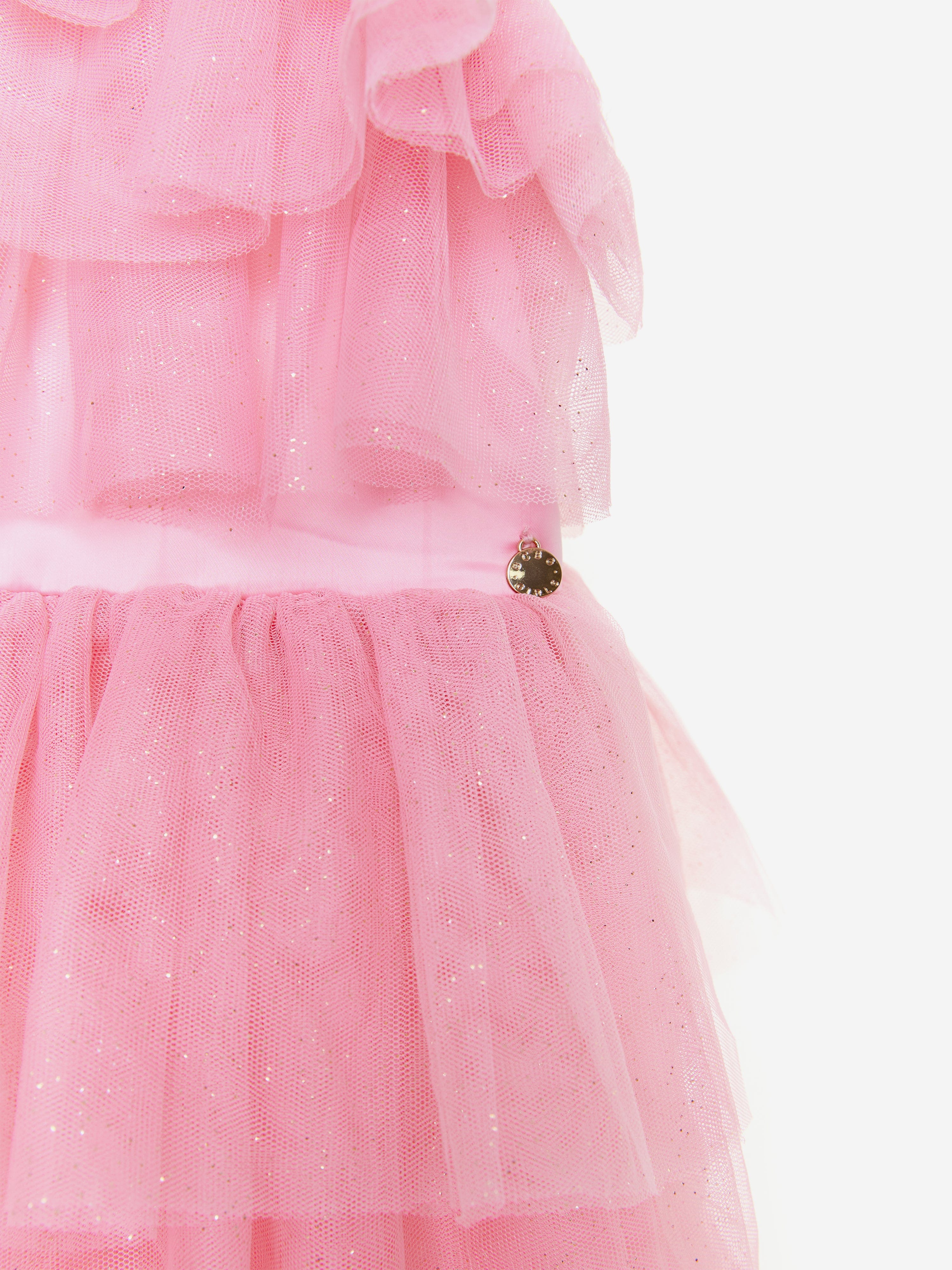 BCBG Girls Pink Maxi Micro Plisse Tulle Dress - Elegant Party Gown for Weddings, Prom & Special Occasions