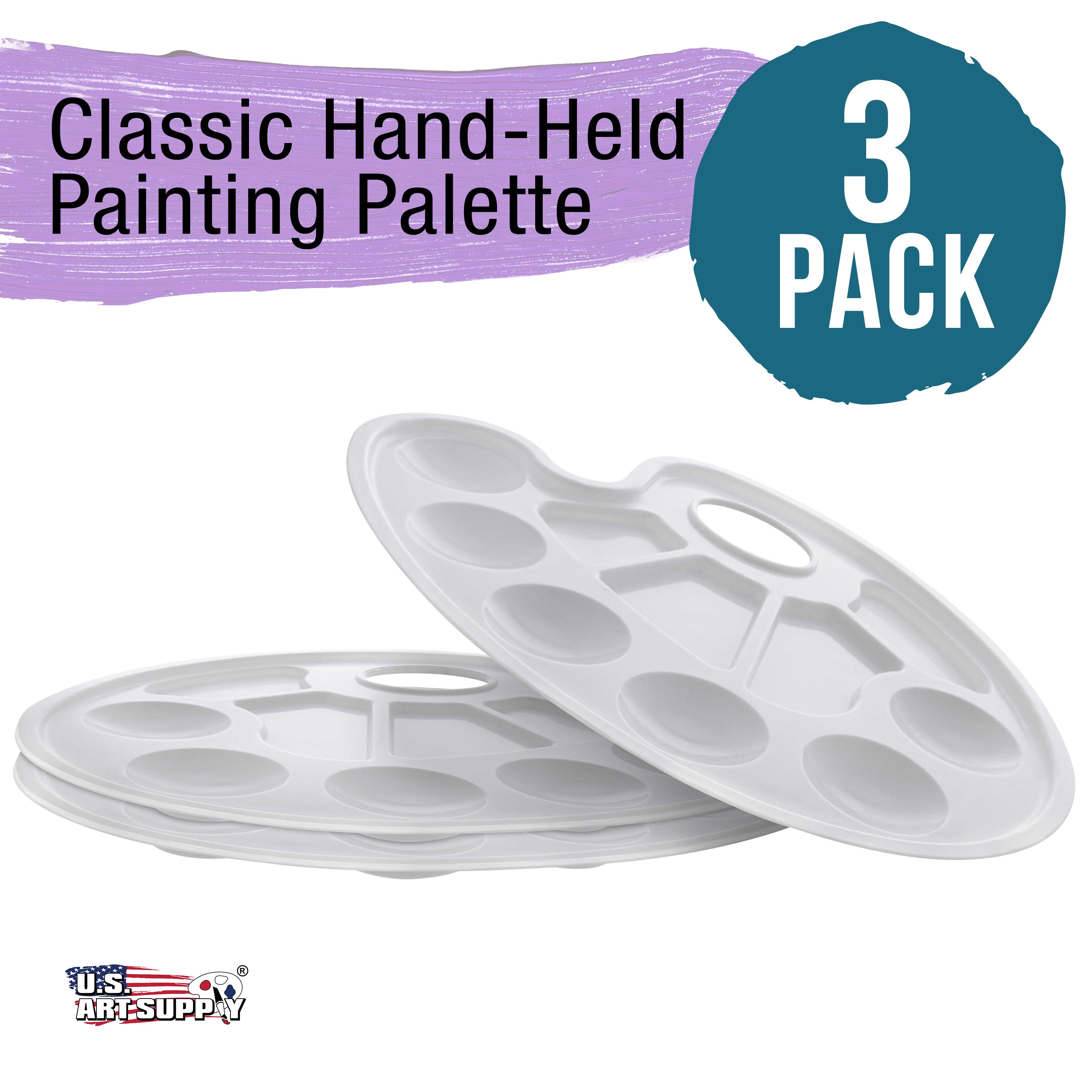 U.S. Art Supply 10-Well Plastic Artist Painting Palette (Pack of 3) - Professional Paint Color Mixing Trays for Kids & Students - Perfect for Acrylic, Oil, Watercolor Painting - Great for Art Classes, DIY Projects & Creative Fun Parties