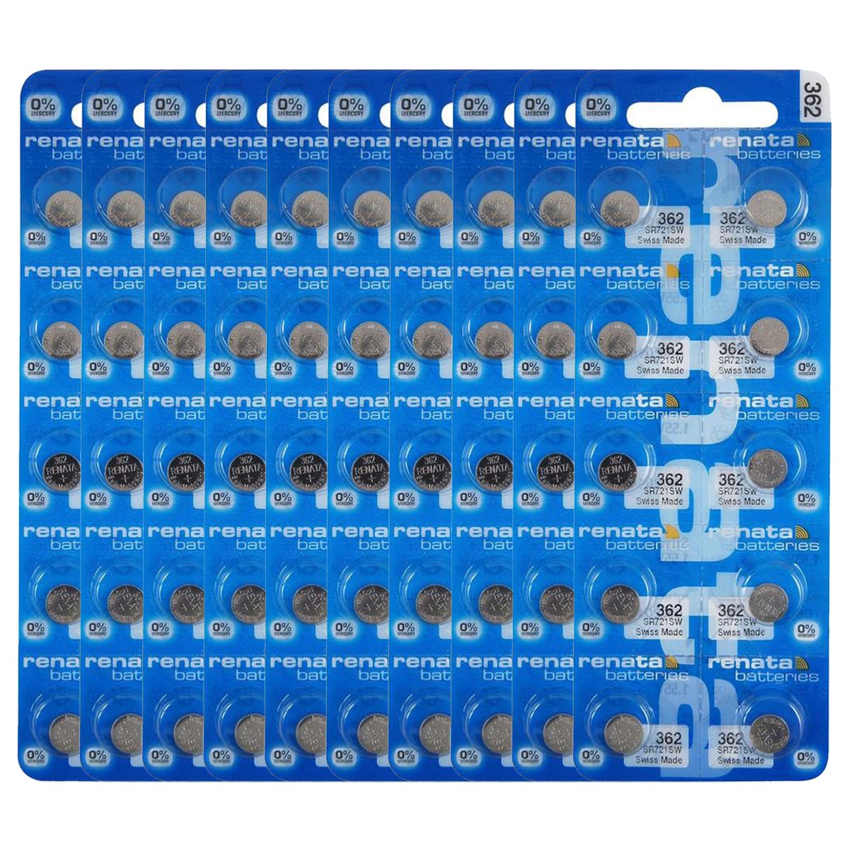 Renata 362 SR721SW 1.55V Silver Oxide Watch Batteries - 100 Pack for Watches, Calculators & Small Electronics - Long-Lasting Power Supply