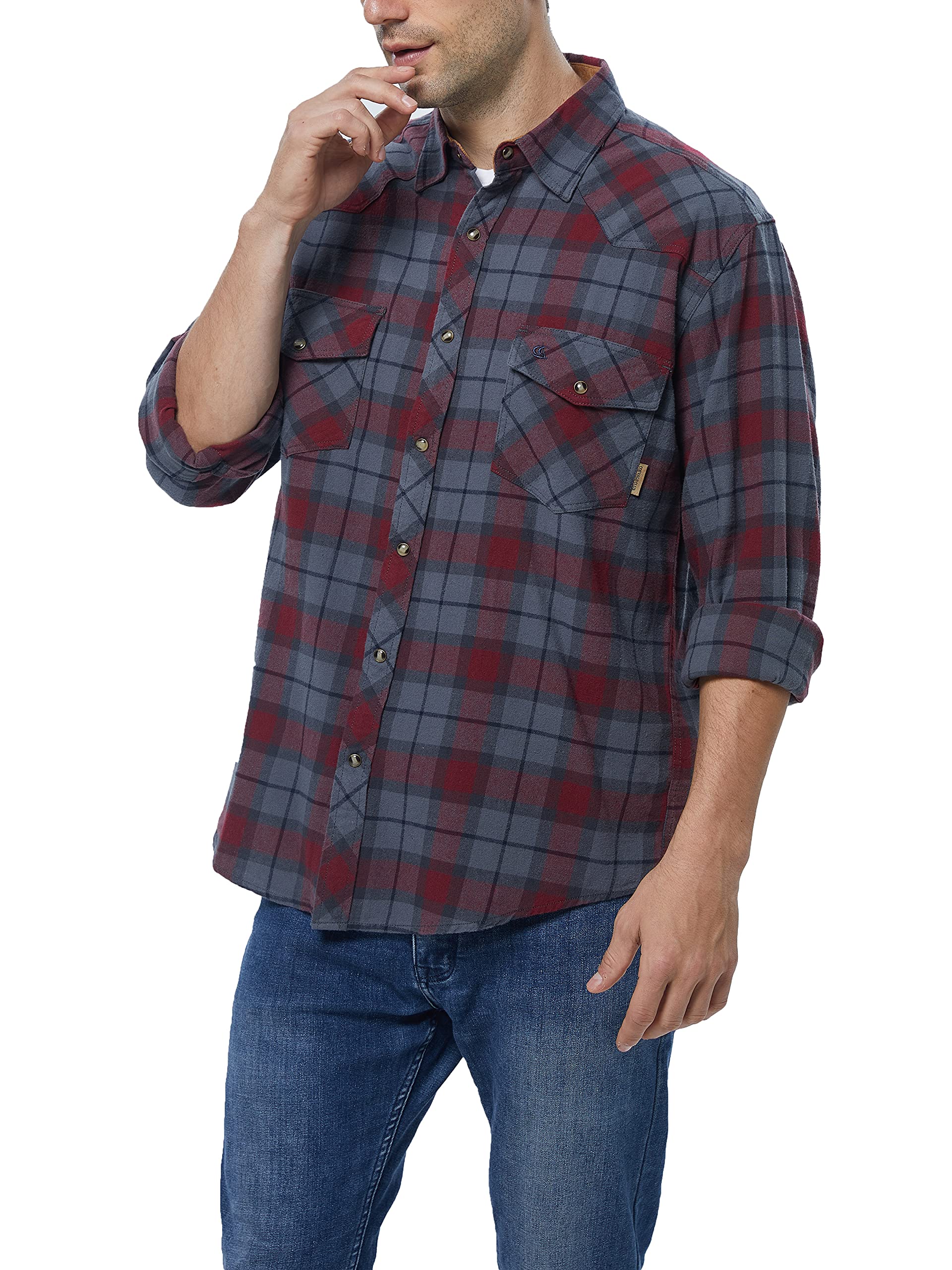 COEVALS CLUB Men's Flannel Shirts - Long Sleeve Western Snap Button Plaid Shirt for Casual & Work Wear | Perfect for Outdoor Adventures, Camping and Fall Layering
