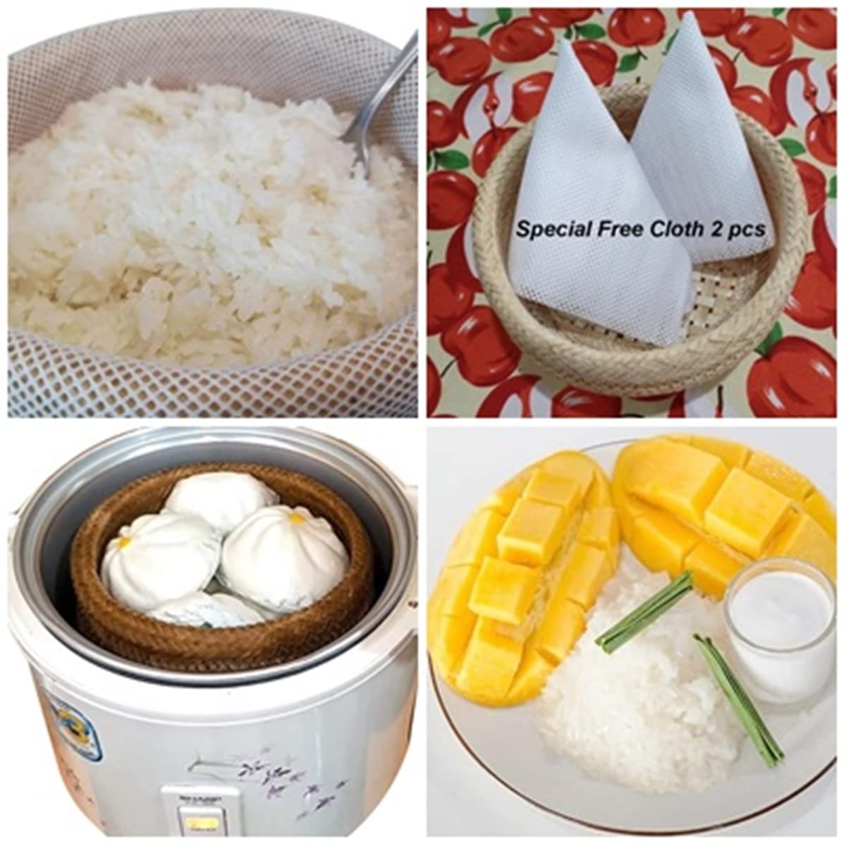 Bamboo Rice Steamer Basket - 2-Piece Set for Perfect Sticky Rice & Asian Cooking | Traditional Thai Food Steamer for Dumplings, Vegetables & Hot Meals | Eco-Friendly & Reusable Kitchen Essential