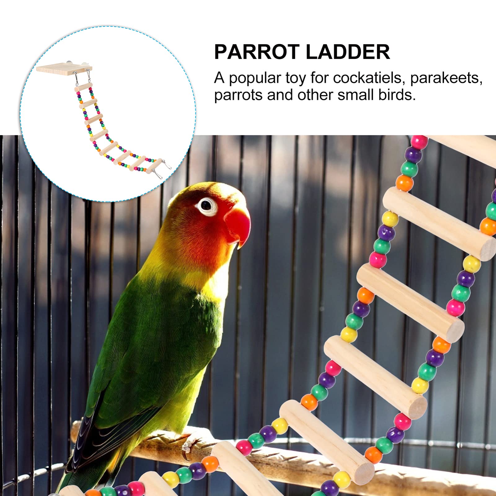 Balacoo Wooden Parrot Ladder Platform - Bird Chew Toy, Perch Stand & Small Pet Playground for Parrots, Budgies, Rabbits & Hamsters | Durable Natural Wood Bird Biting Toy for Cage Climbing, Exercise & Playtime Fun