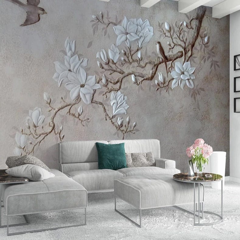 Tree Branch with White Flowers Wallpaper - Nature-Inspired Prints for Home & Office Decor | Perfect for Living Room, Bedroom, and Nursery