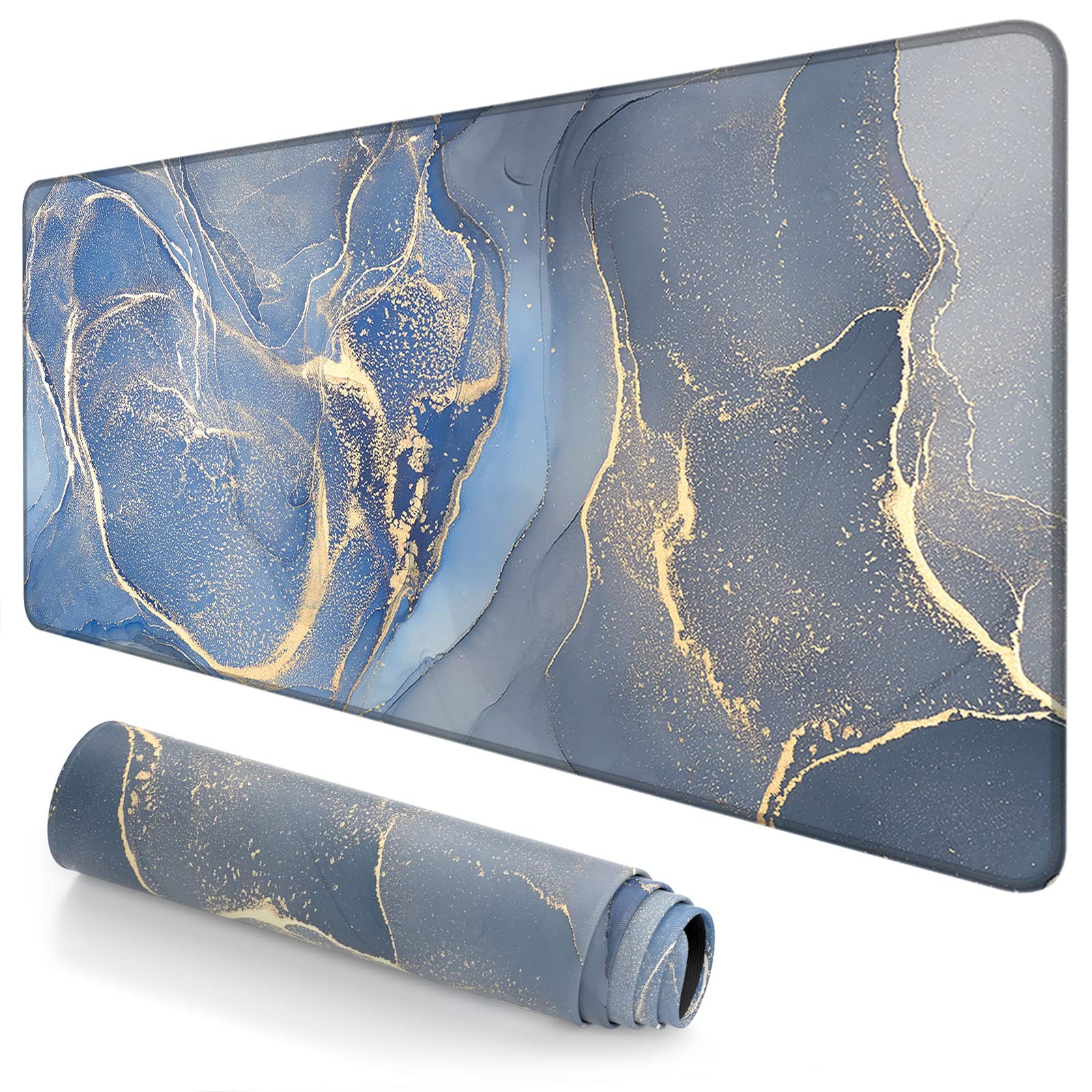 XXL Gaming Mouse Pad 31.5x15.7in - Waterproof Desk Mat with Non-Slip Base for Office & PC Gaming - Dark Blue Marble