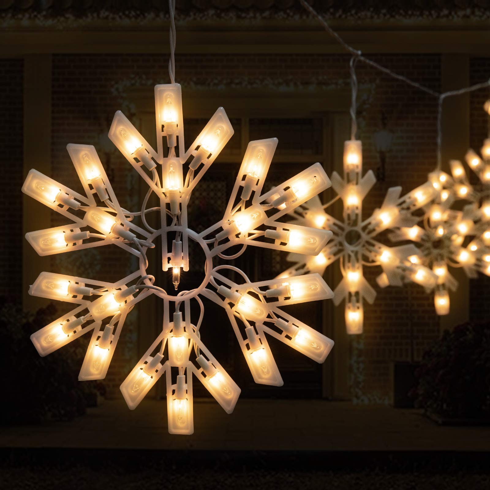 Snowflake Christmas String Lights with 6 Drops - 9ft 100 Mini Bulb Icicle Lights with Hooks, Plug-in Connectable Hanging Lights for Christmas Home Indoor Outdoor Party Wedding Holiday Décor (1 Pack) | Perfect for Christmas Tree, Window, Fireplace, Garden, and Holiday Party Decoration