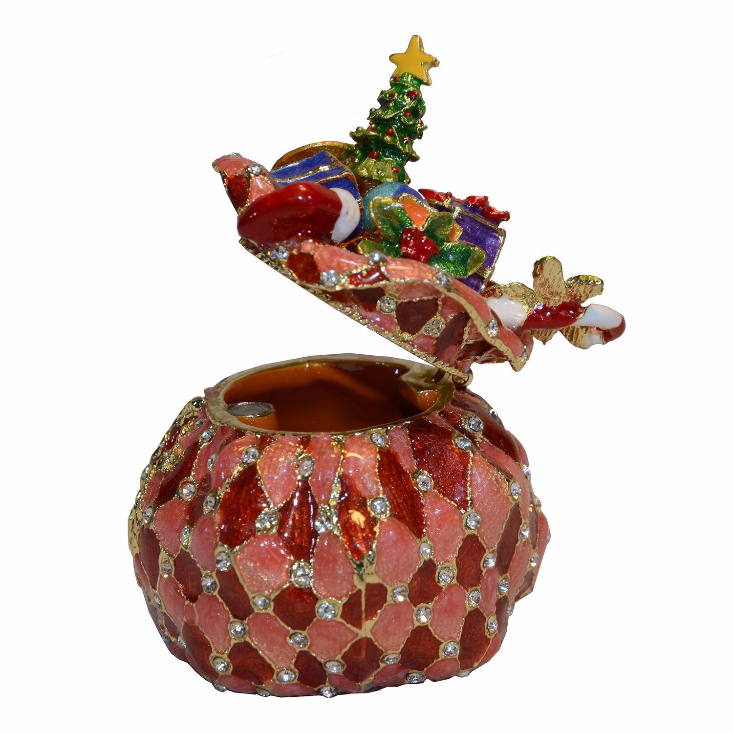Hand Painted Christmas Ornament Trinket Box - Hinged Lid Jewelry Storage Box for Rings & Earrings, Holiday Decorative Collectible Figurine - Perfect for Gift Giving, Home Decor & Christmas Tree Decoration