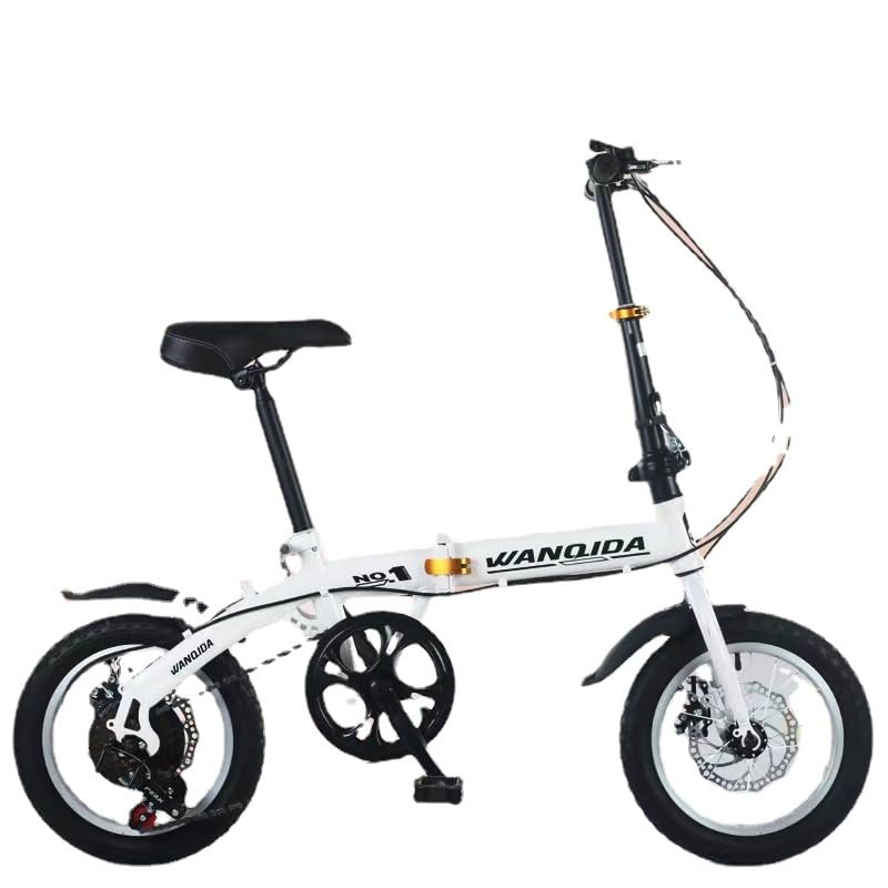 14 Inch Folding Bike - 6 Speed Lightweight Commuter Bicycle for Men & Women, Portable Compact City Bike in White | Perfect for Urban Commuting, Campus Travel & Public Transport