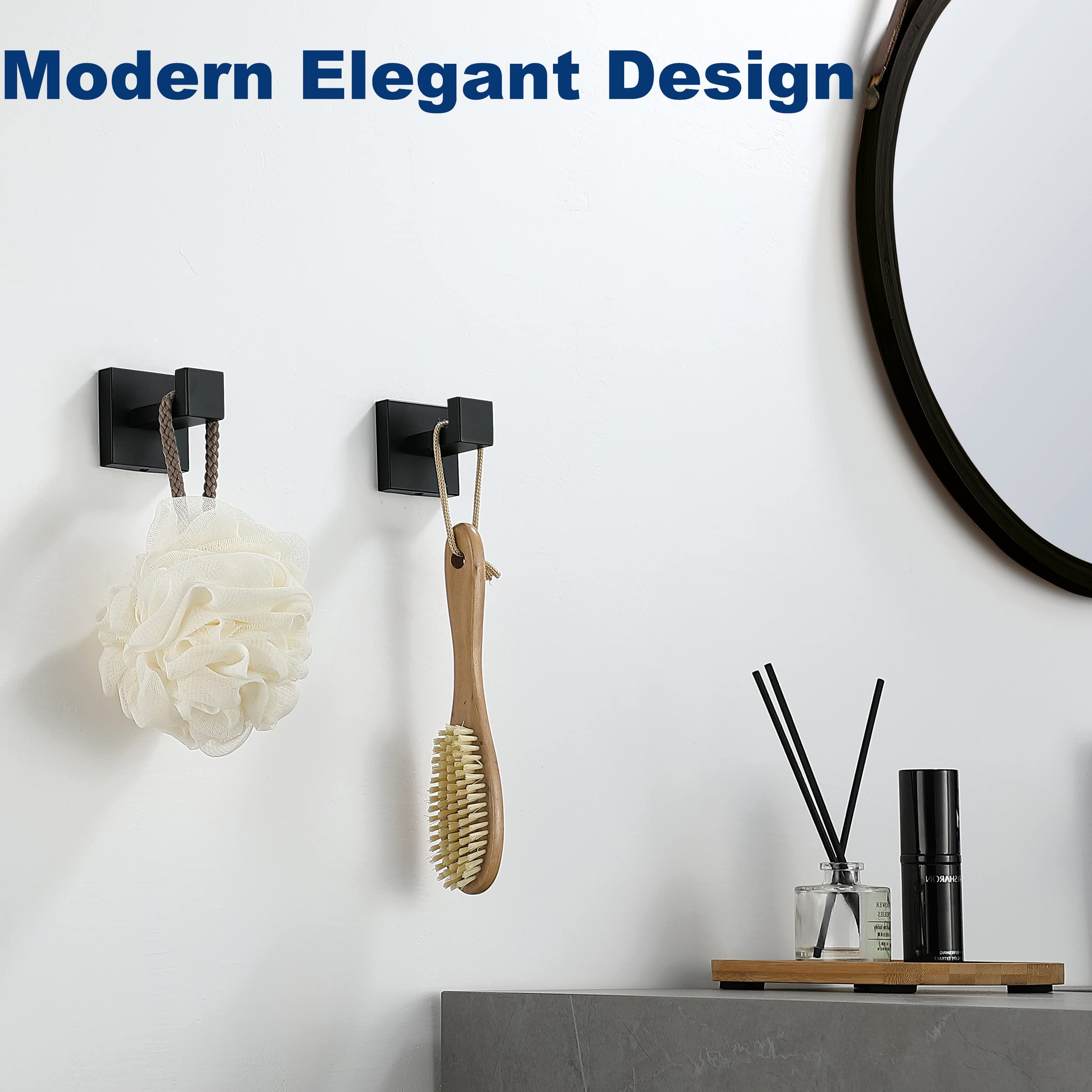 Matte Black SUS304 Stainless Steel Towel Hooks - Heavy Duty Square Wall Mount Coat & Robe Hooks for Bathroom, Kitchen (4 Pack) - Perfect for Hanging Towels, Coats, Sponges & Bathrobes