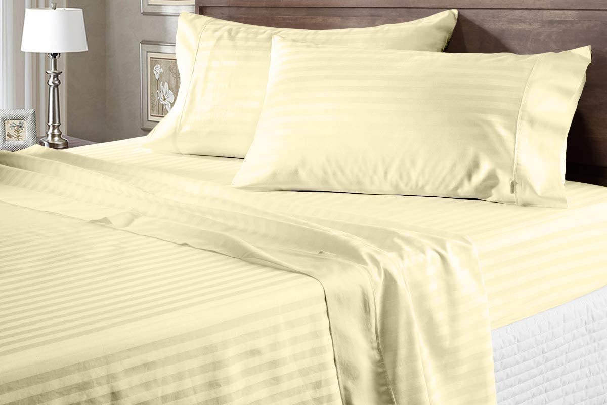 Luxury 800 Thread Count California King Ivory Stripe Sheet Set - 4 Piece Organic Cotton Bedding with 21