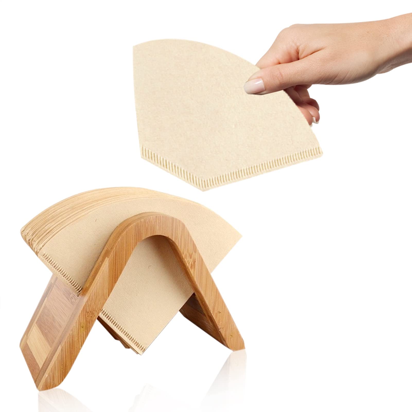 ViaGasaFamido Wooden Coffee Filter Holder - Premium Paper Dispenser & Storage Rack for 100Pcs Cone Filters (4 Sizes) - Perfect for Home, Office & Cafe Use