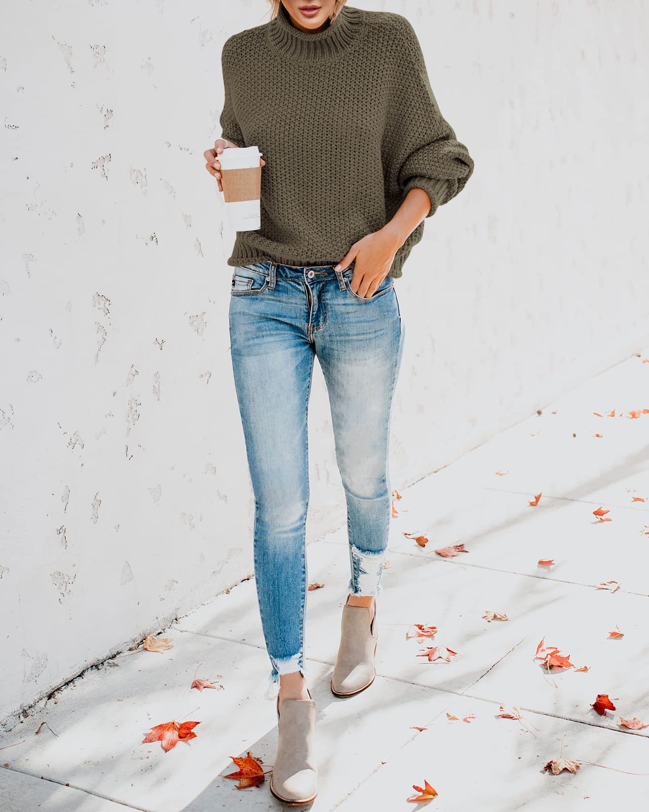 Saodimallsu Women's Oversized Turtleneck Sweater - Batwing Long Sleeve Chunky Knit Pullover | Casual Winter Wear, Office Outfit, Cozy Fall Fashion